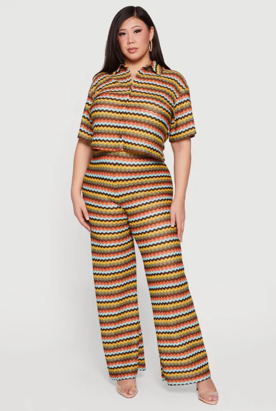 Plus Size Chevron Striped High Waisted Pull On Pants made by Rainbow