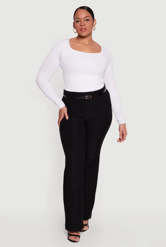 Plus Size High Waisted Belted Dress Pants sold by Rainbow