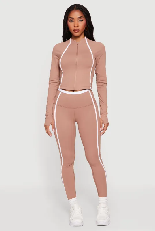 Contrast Trim Pipping Detail High Waisted Leggings made by Rainbow