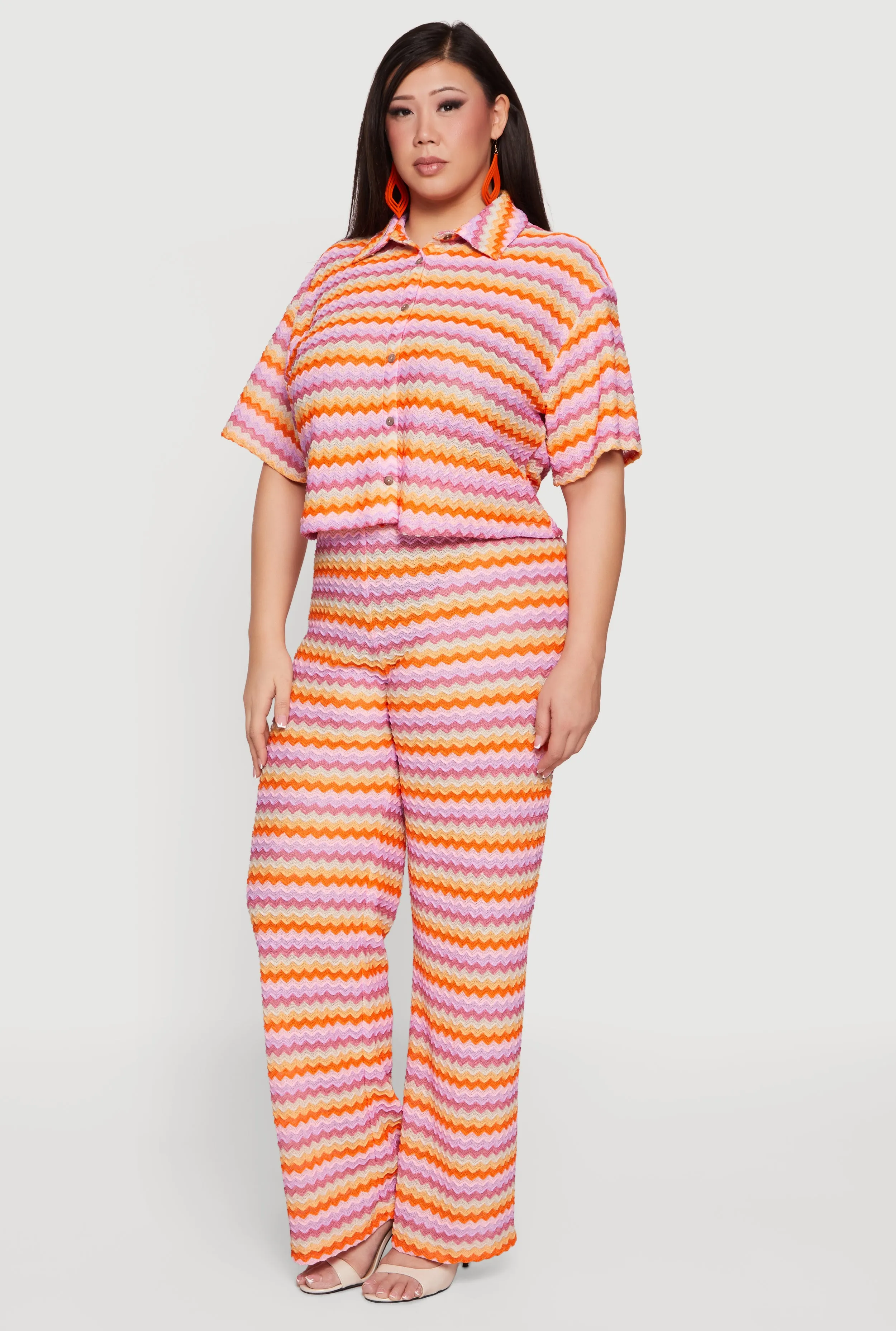 Plus Size Chevron Striped Button Front Short Sleeve Shirt sold by Rainbow product image thumbnail 3