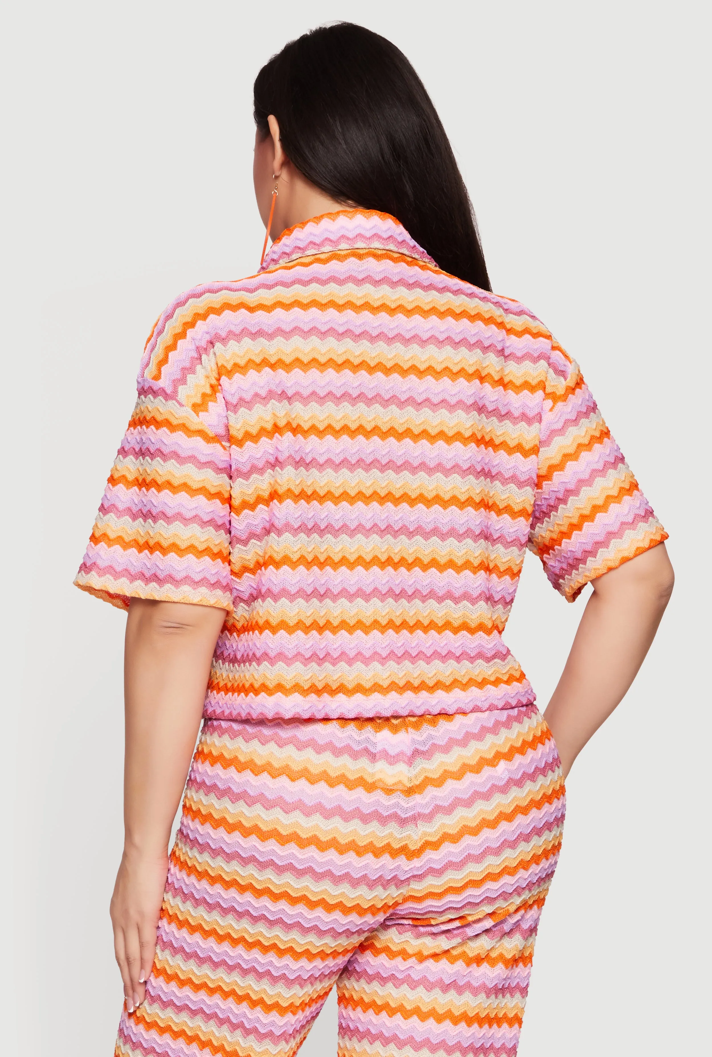 Plus Size Chevron Striped Button Front Short Sleeve Shirt sold by Rainbow product image thumbnail 5