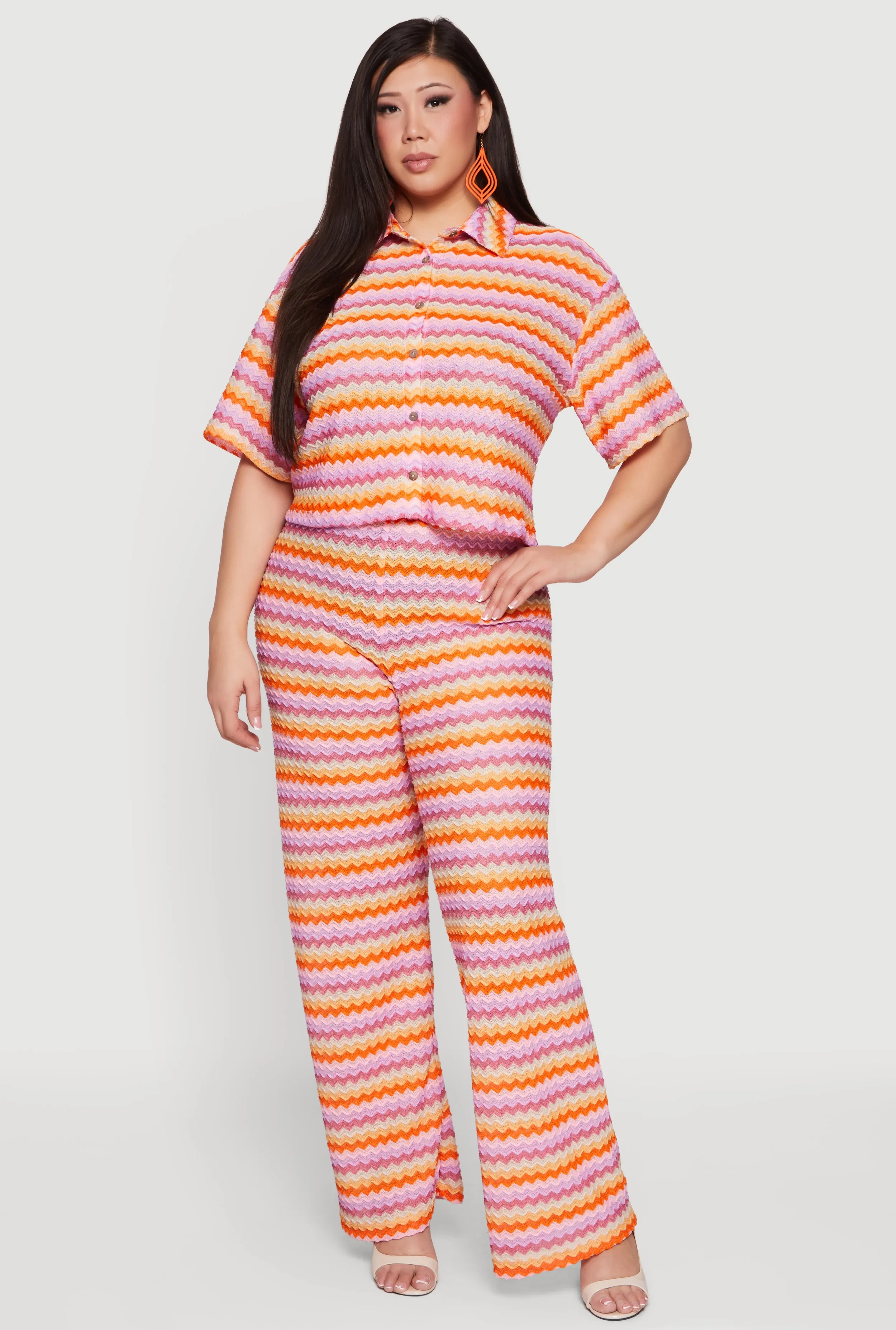 Plus Size Chevron Striped Button Front Short Sleeve Shirt sold by Rainbow product image thumbnail 2