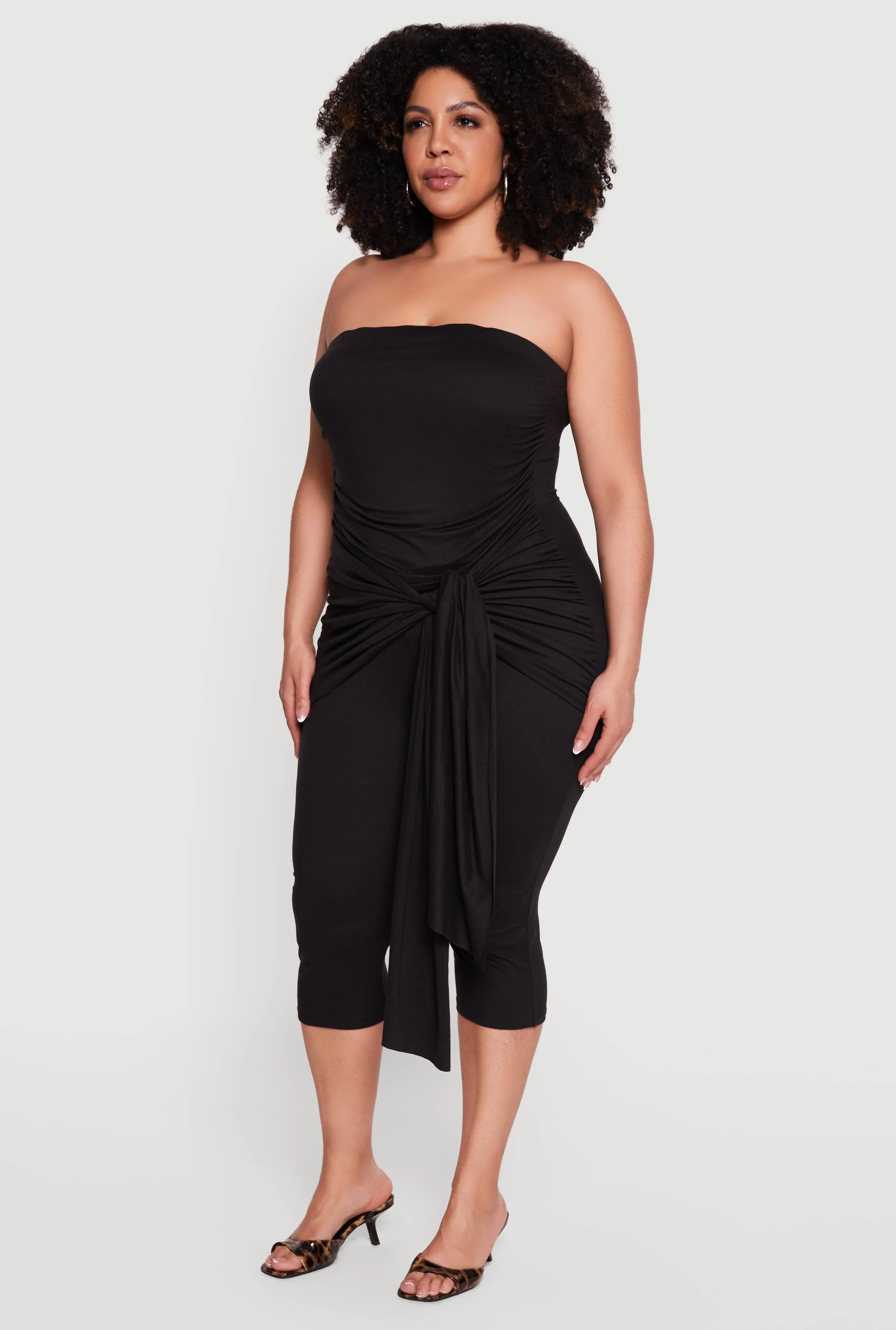 Plus Size Side Ruched Tie Front Sleeveless Jumpsuit sold by Rainbow product image thumbnail 2