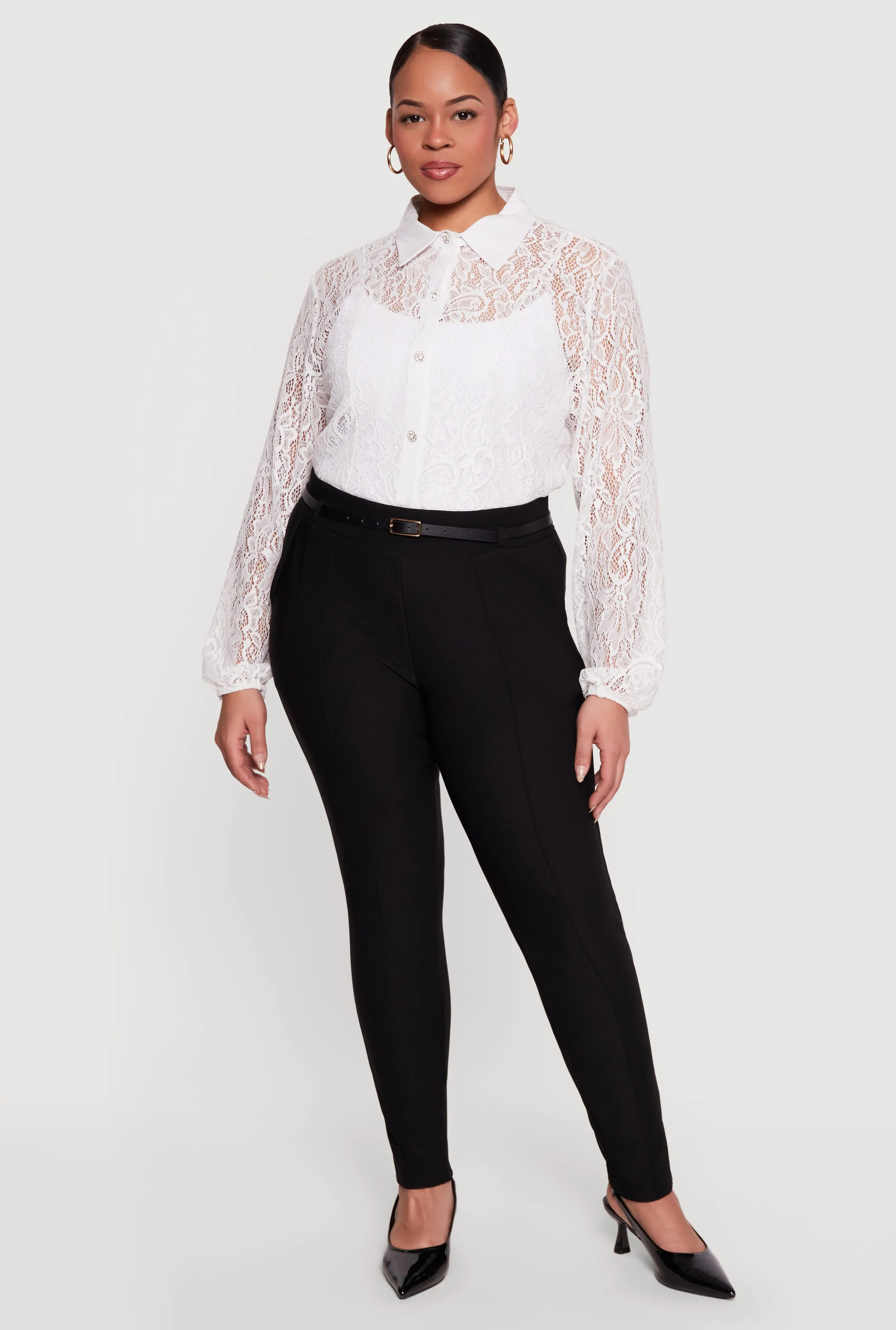Plus Size Pintuck Detail Belted Dress Pants sold by Rainbow