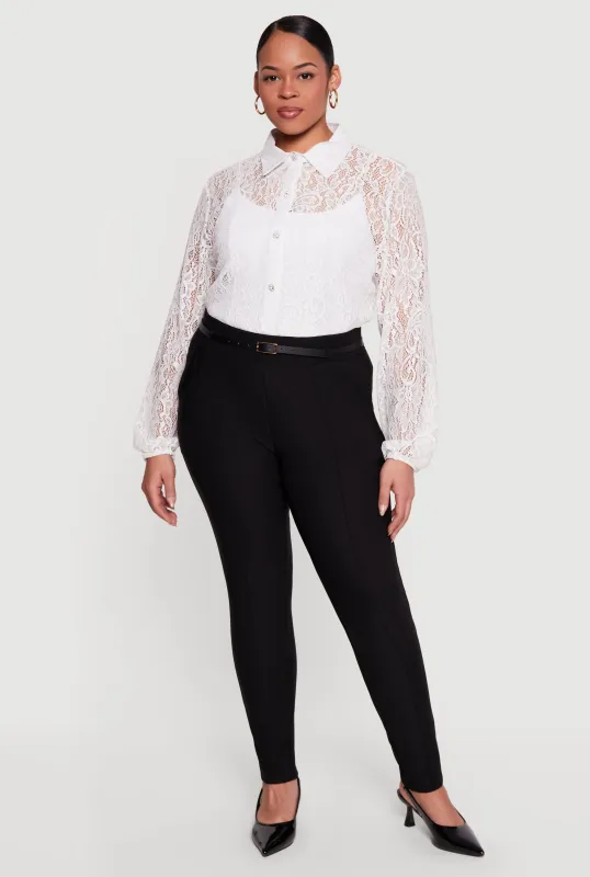 Plus Size Pintuck Detail Belted Dress Pants sold by Rainbow