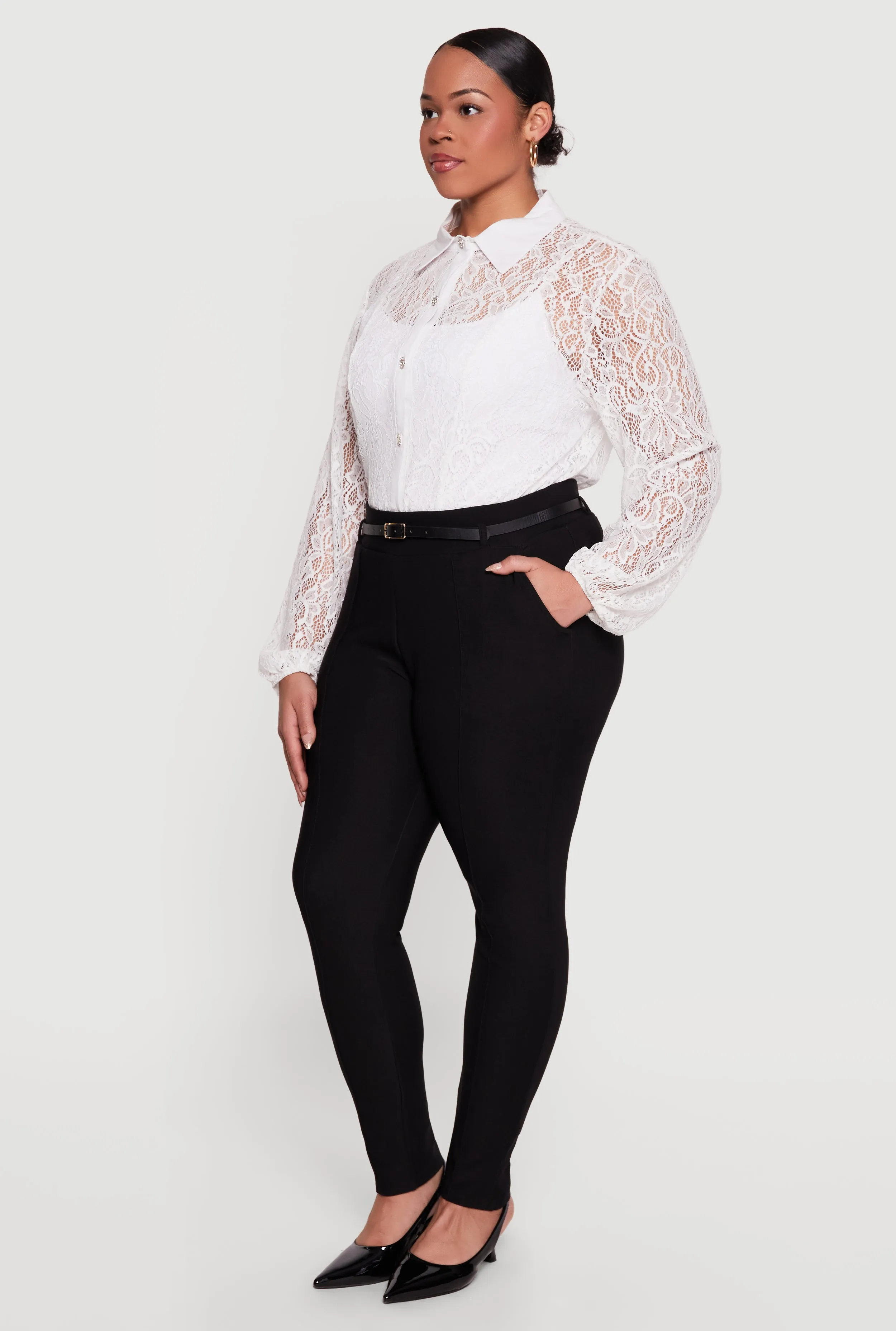 Plus Size Pintuck Detail Belted Dress Pants sold by Rainbow product image thumbnail 2