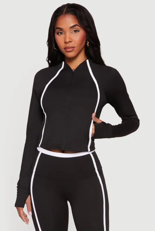 Contrast Trim Zip Front Mock Neck Track Jacket made by Rainbow