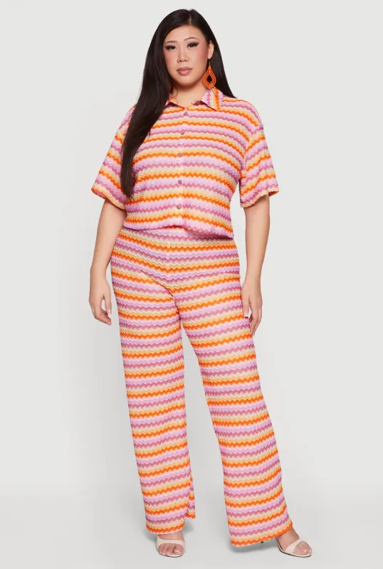 Plus Size Chevron Striped High Waisted Pull On Pants made by Rainbow