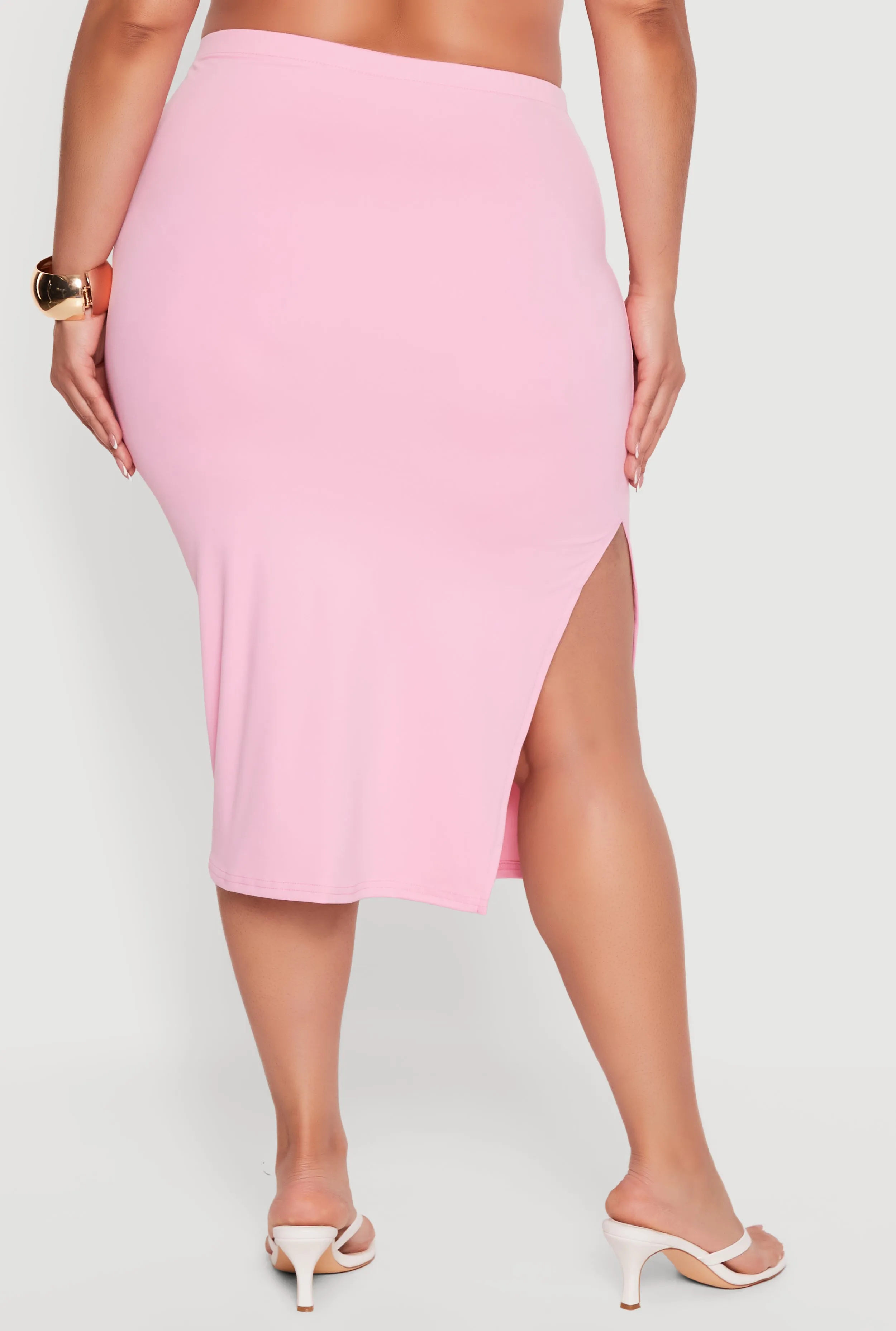 Plus Size High Waisted Soft Knit Midi Skirt sold by Rainbow product image thumbnail 5