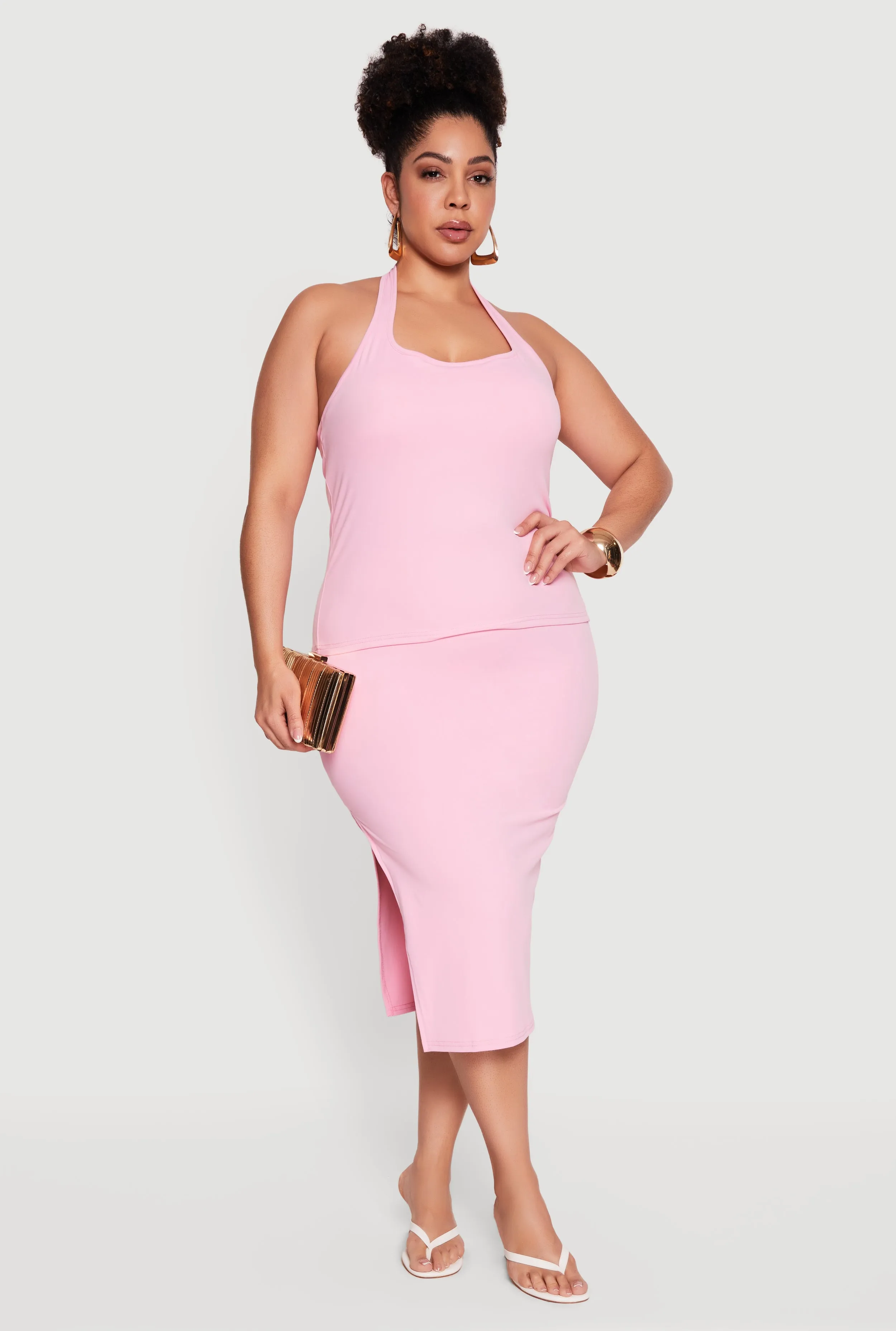 Plus Size High Waisted Soft Knit Midi Skirt sold by Rainbow