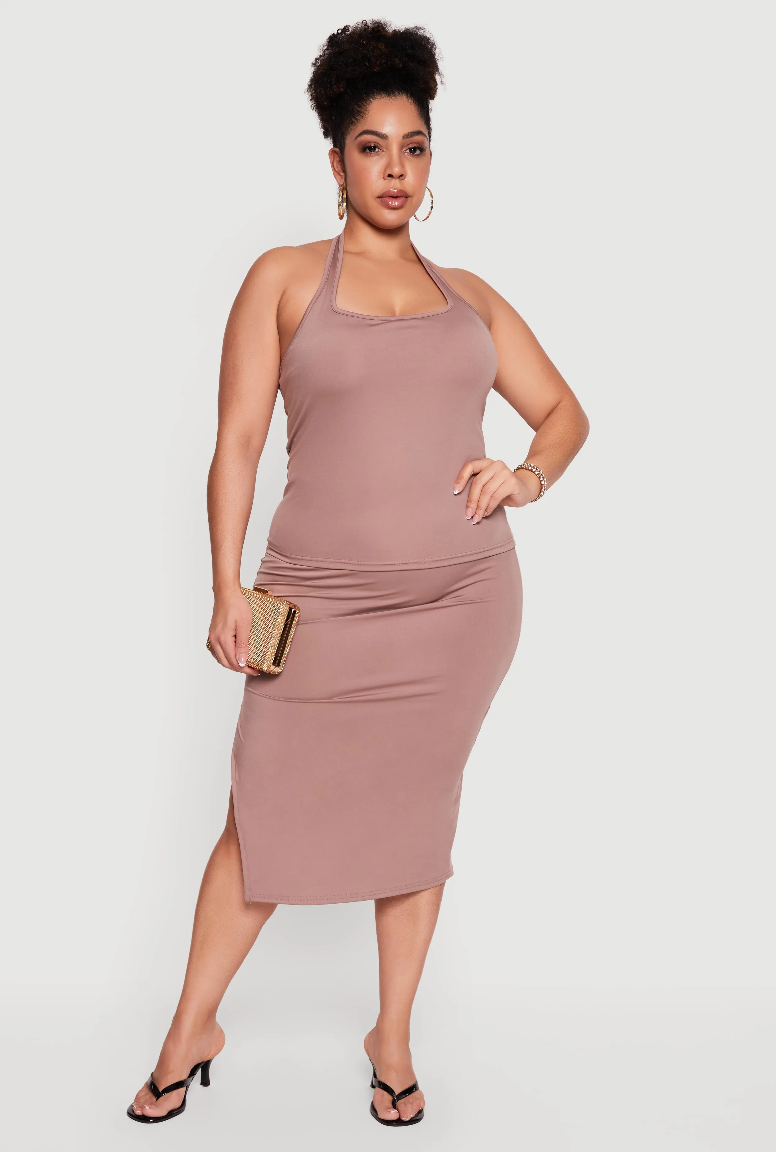 Plus Size High Waisted Soft Knit Midi Skirt sold by Rainbow