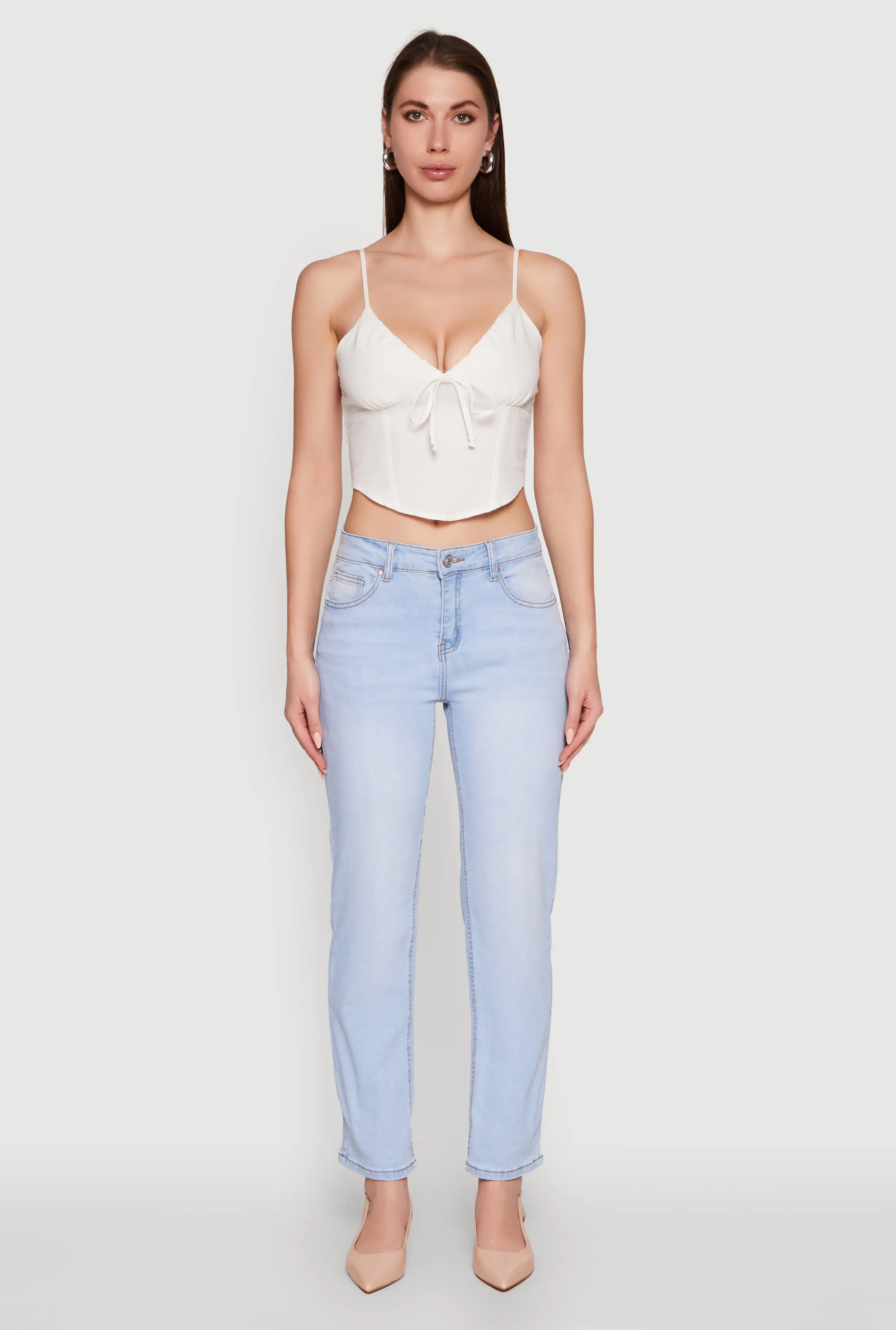 Chic Linen Bustier Top with Tie Front Detail sold by Rainbow
