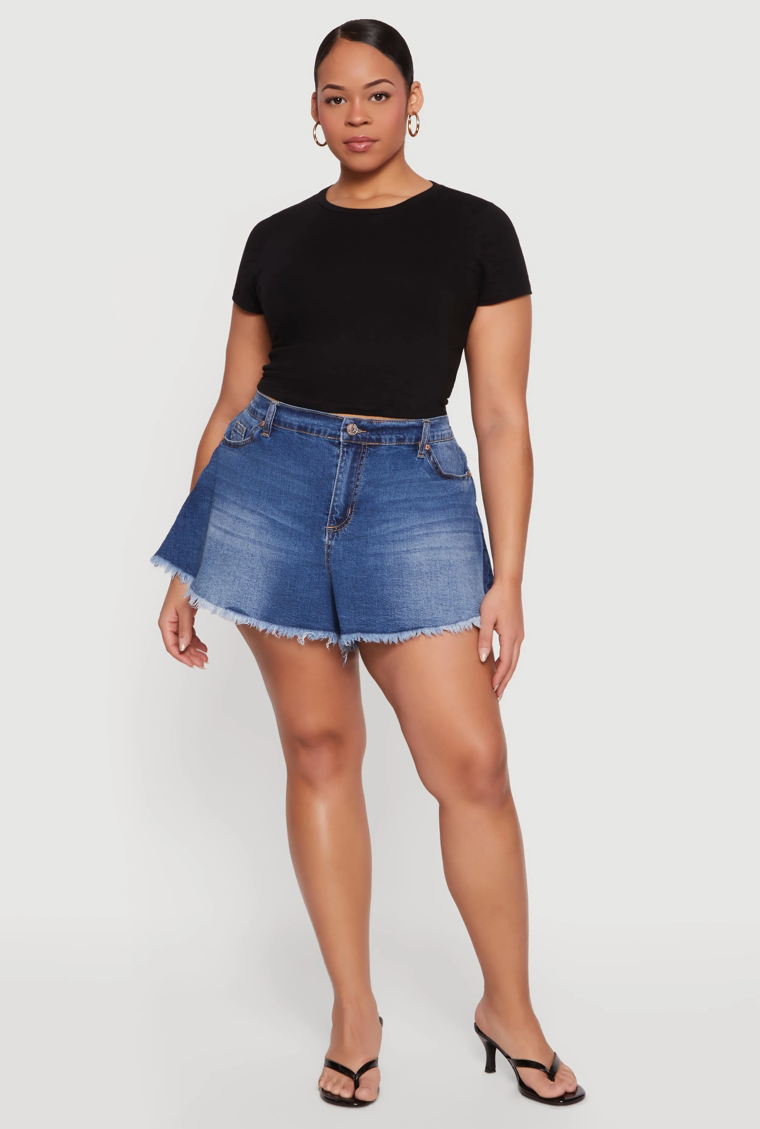 Plus Size Almost Famous Denim Flared Cutoff Shorts sold by Rainbow