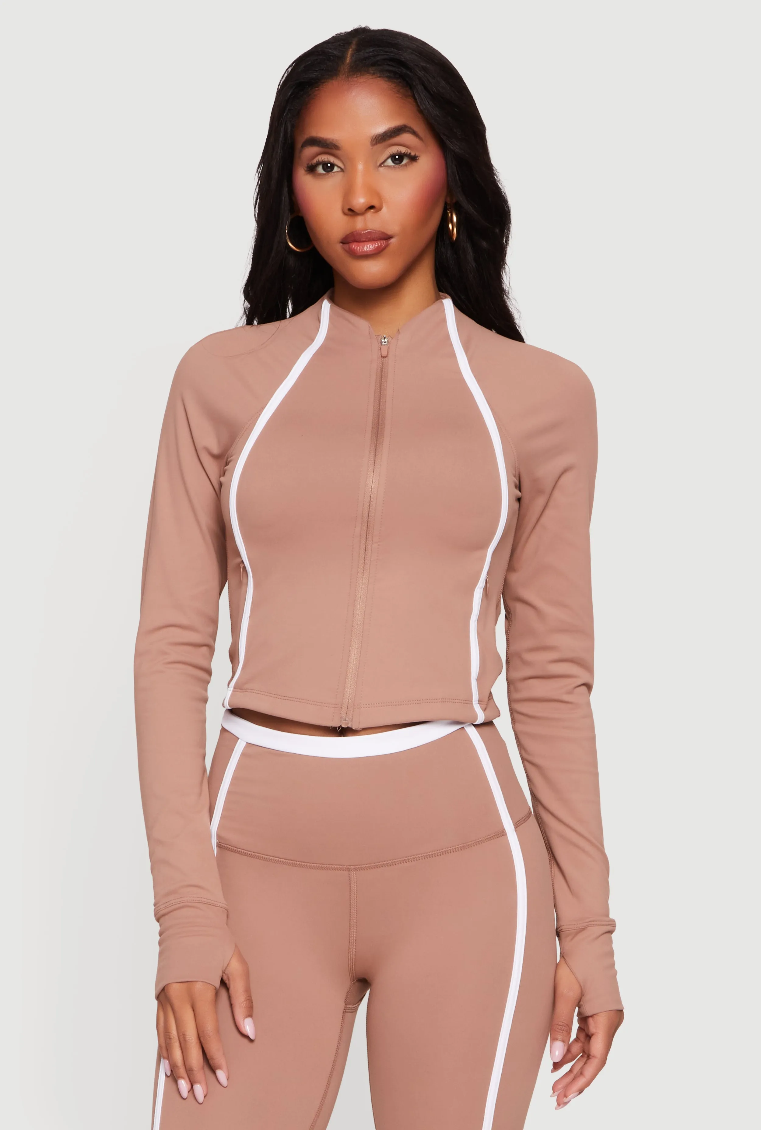 Contrast Trim Zip Front Mock Neck Track Jacket sold by Rainbow