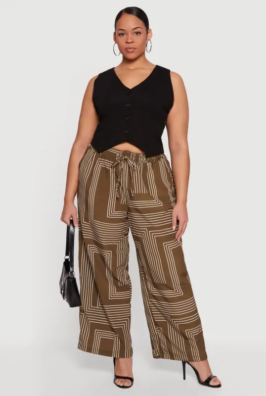 Plus Size High Waisted Geometric Print Crepe Knit Pants made by Rainbow