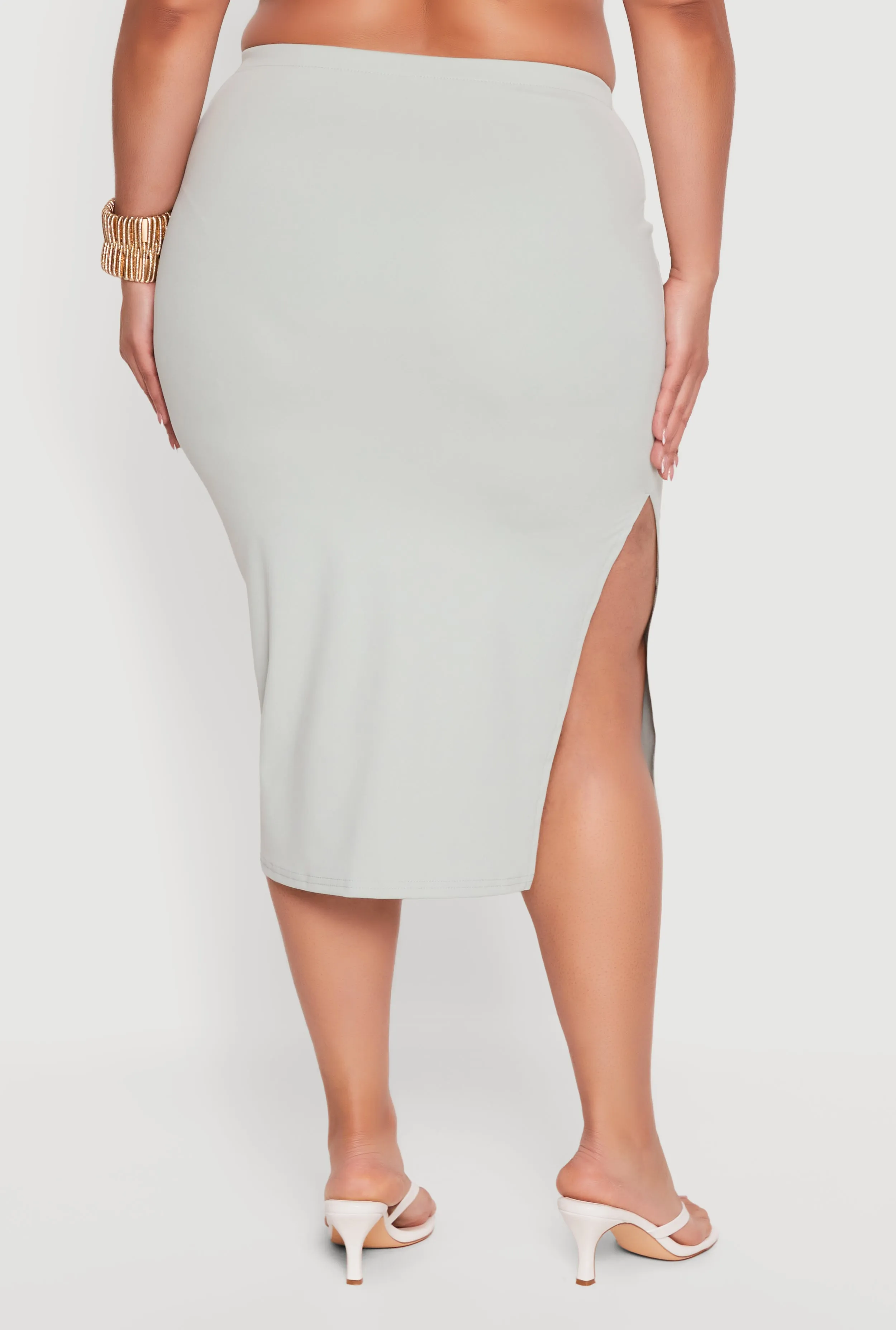 Plus Size High Waisted Soft Knit Midi Skirt sold by Rainbow product image thumbnail 5