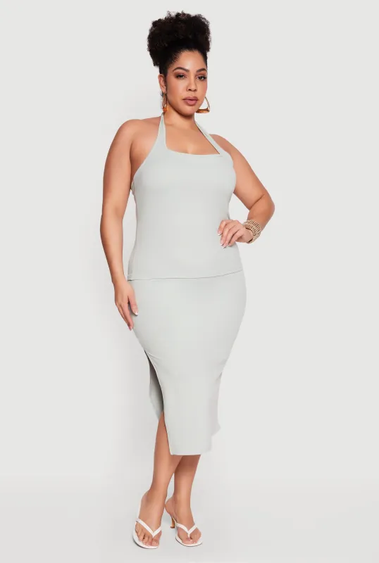 Plus Size High Waisted Soft Knit Midi Skirt sold by Rainbow