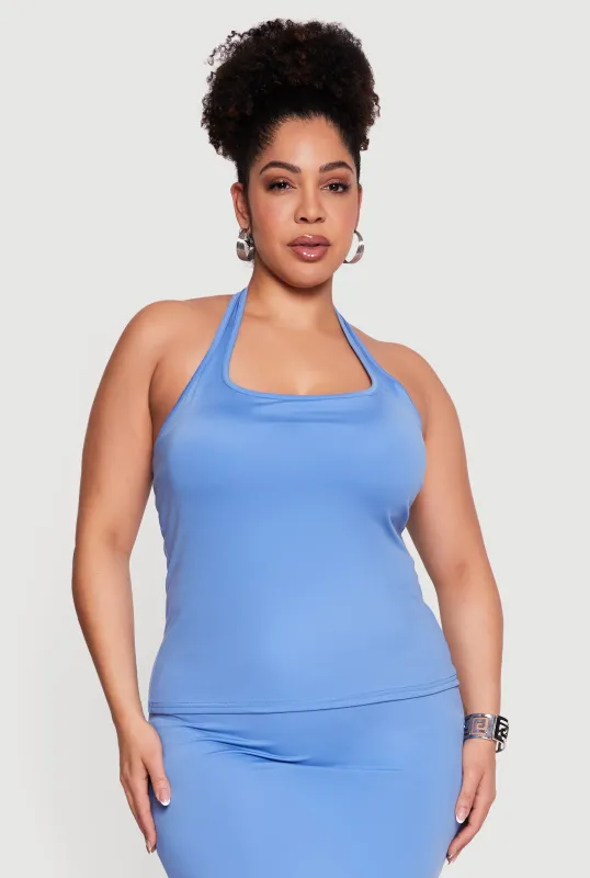 Plus Size Shelf Bra Soft Knit Halter Top made by Rainbow