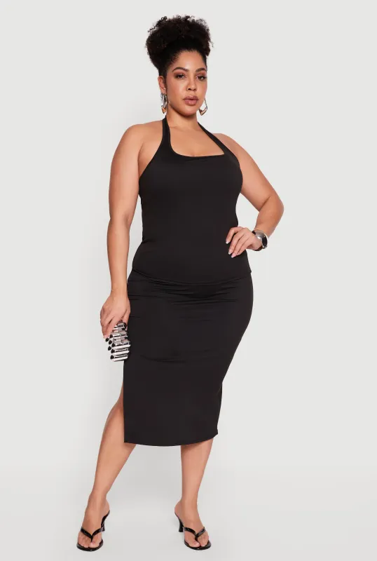 Plus Size High Waisted Soft Knit Midi Skirt sold by Rainbow