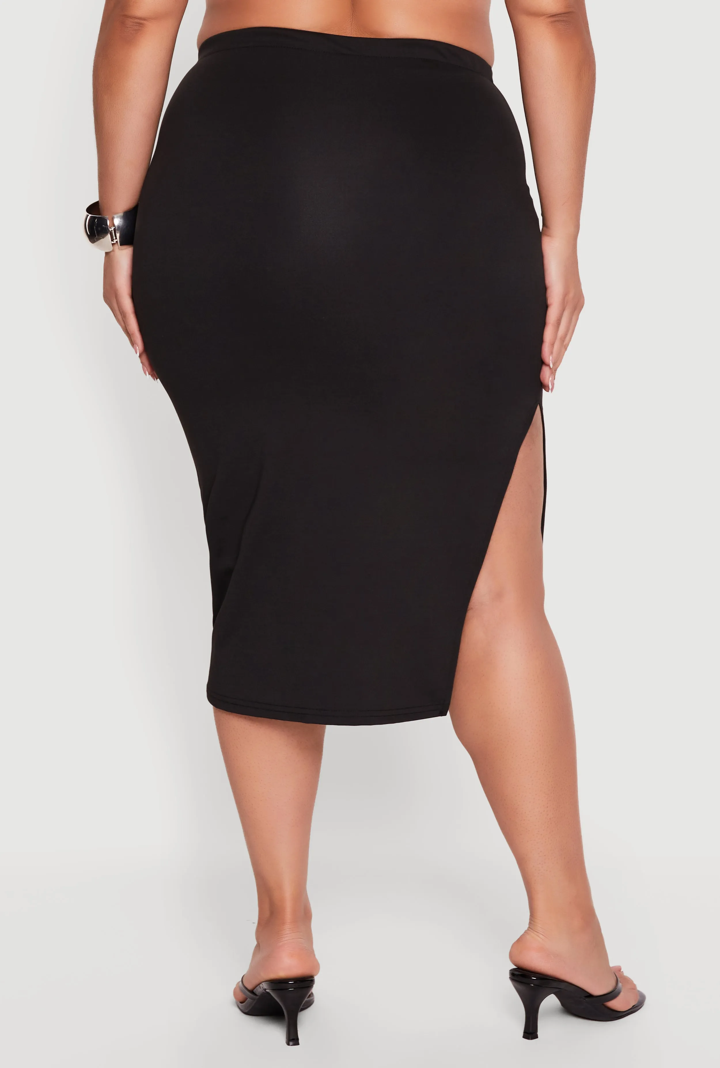 Plus Size High Waisted Soft Knit Midi Skirt sold by Rainbow product image thumbnail 5