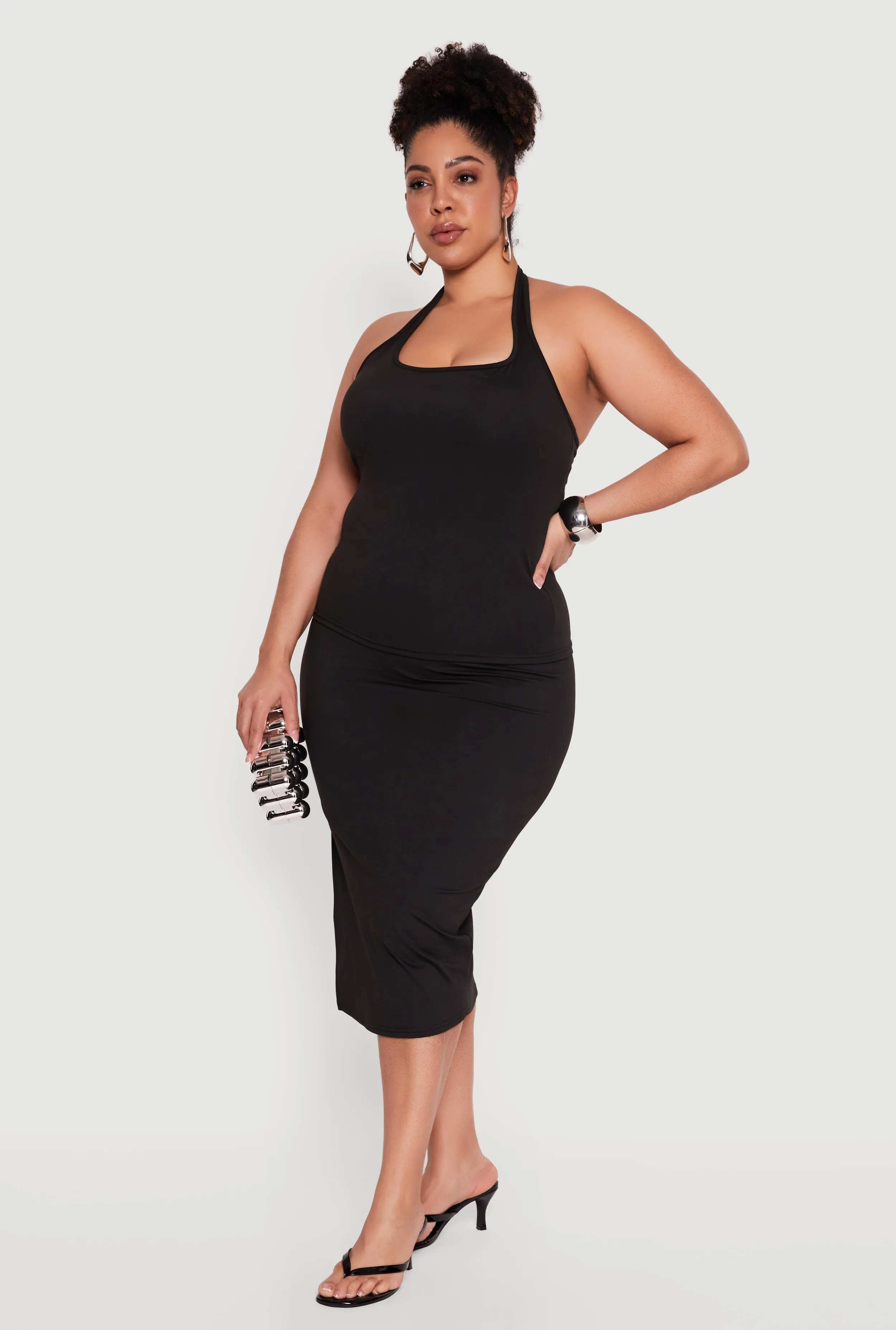 Plus Size High Waisted Soft Knit Midi Skirt sold by Rainbow product image thumbnail 2