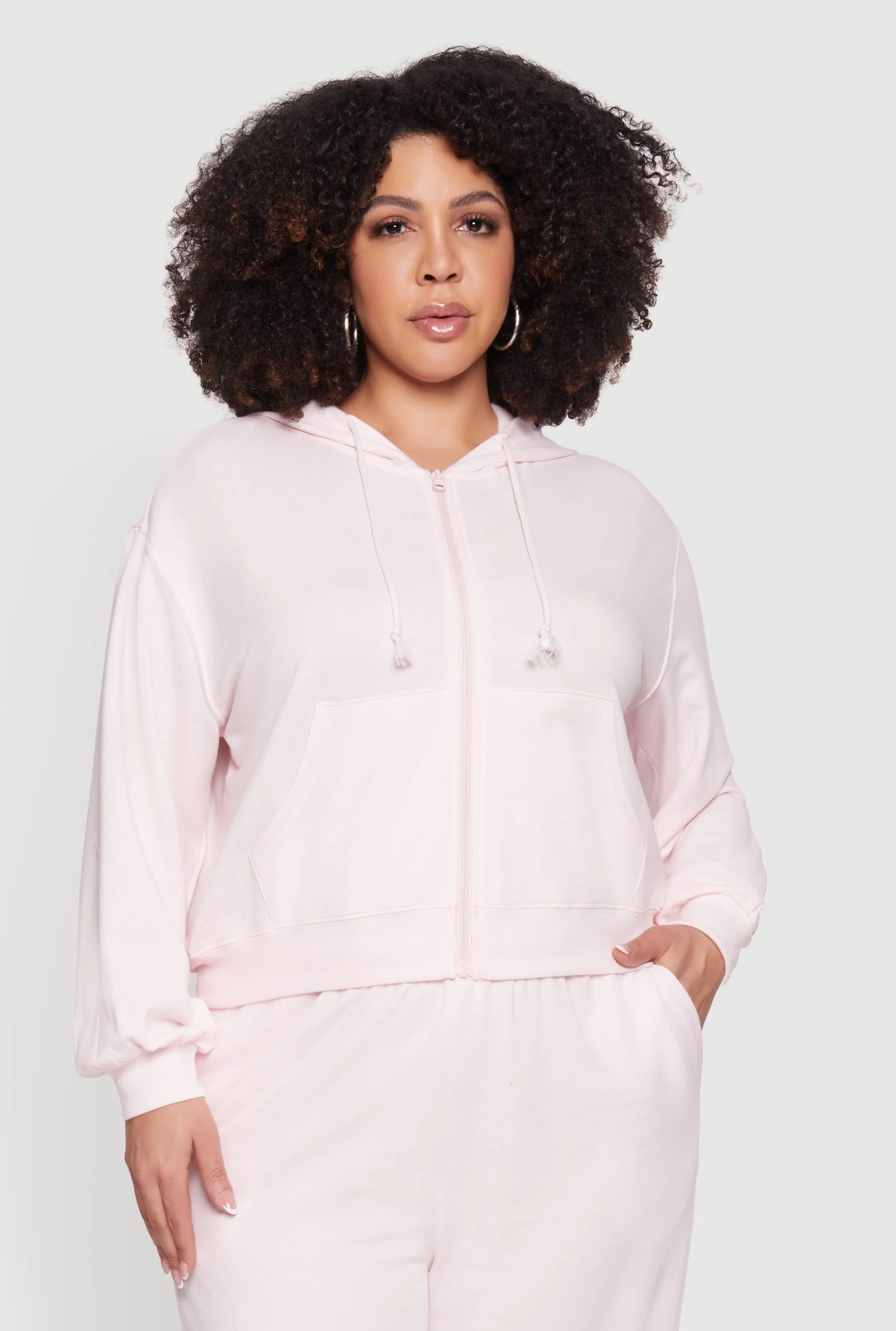 Plus Size Almost Famous Fleece Zip Front Hoodie sold by Rainbow