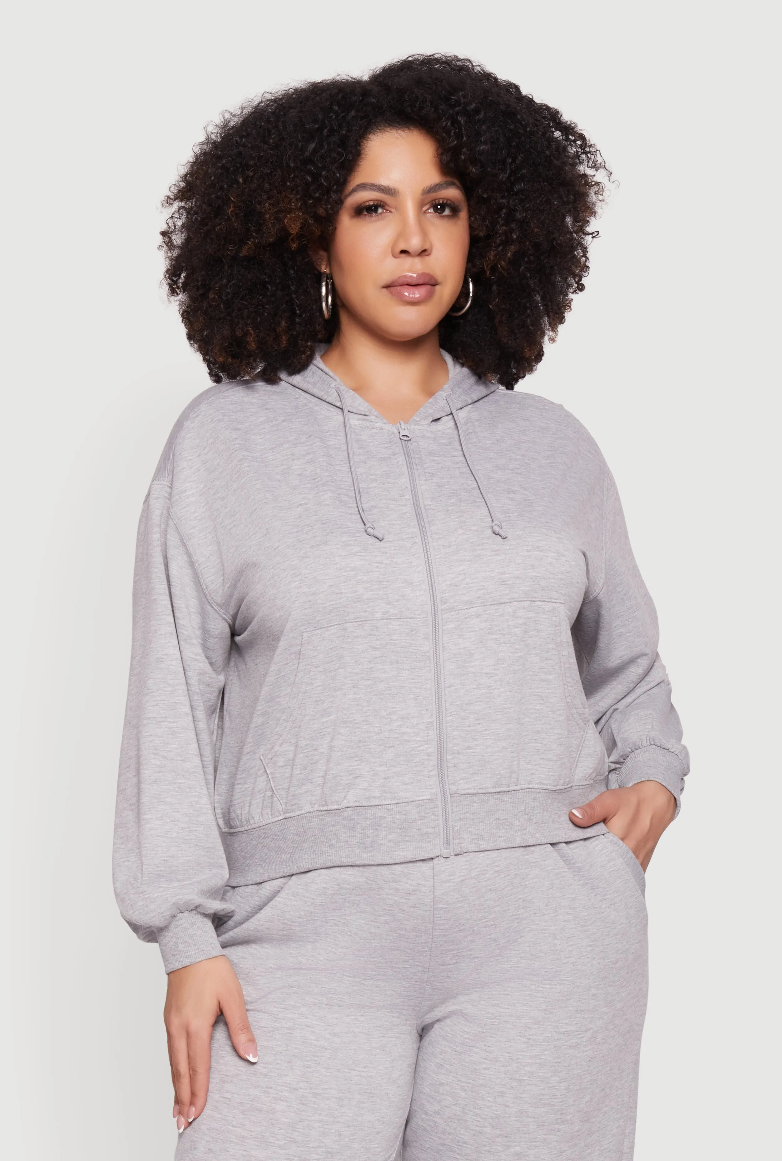 Plus Size Almost Famous Fleece Zip Front Hoodie sold by Rainbow