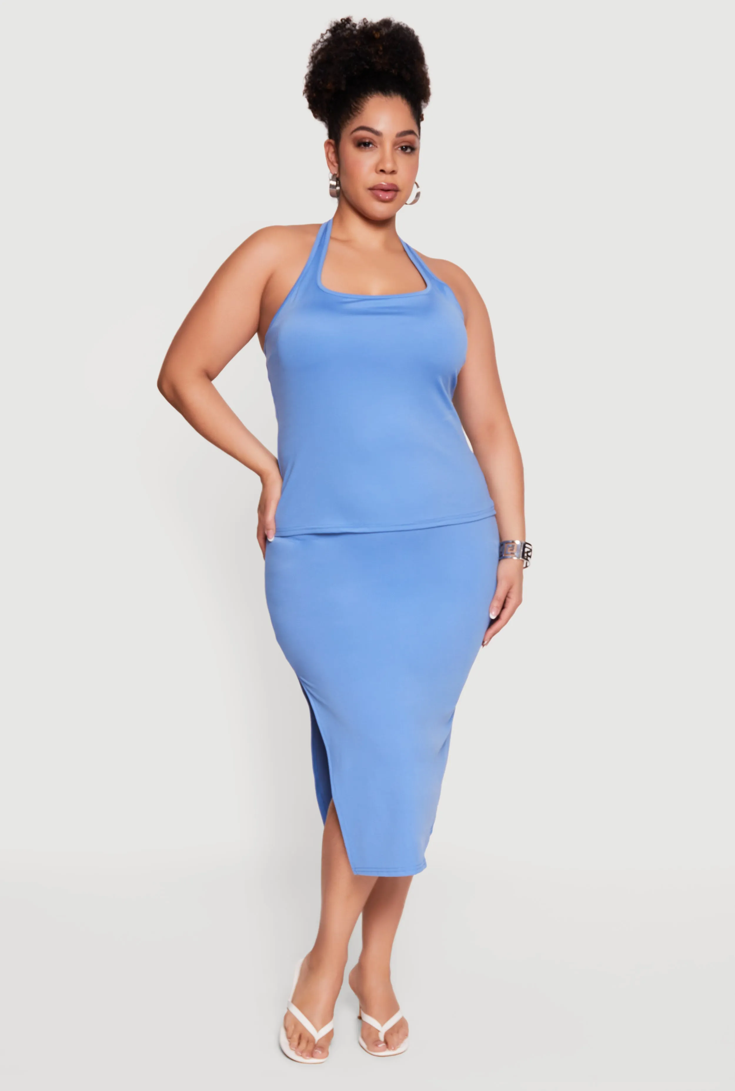 Plus Size High Waisted Soft Knit Midi Skirt sold by Rainbow product image thumbnail 5