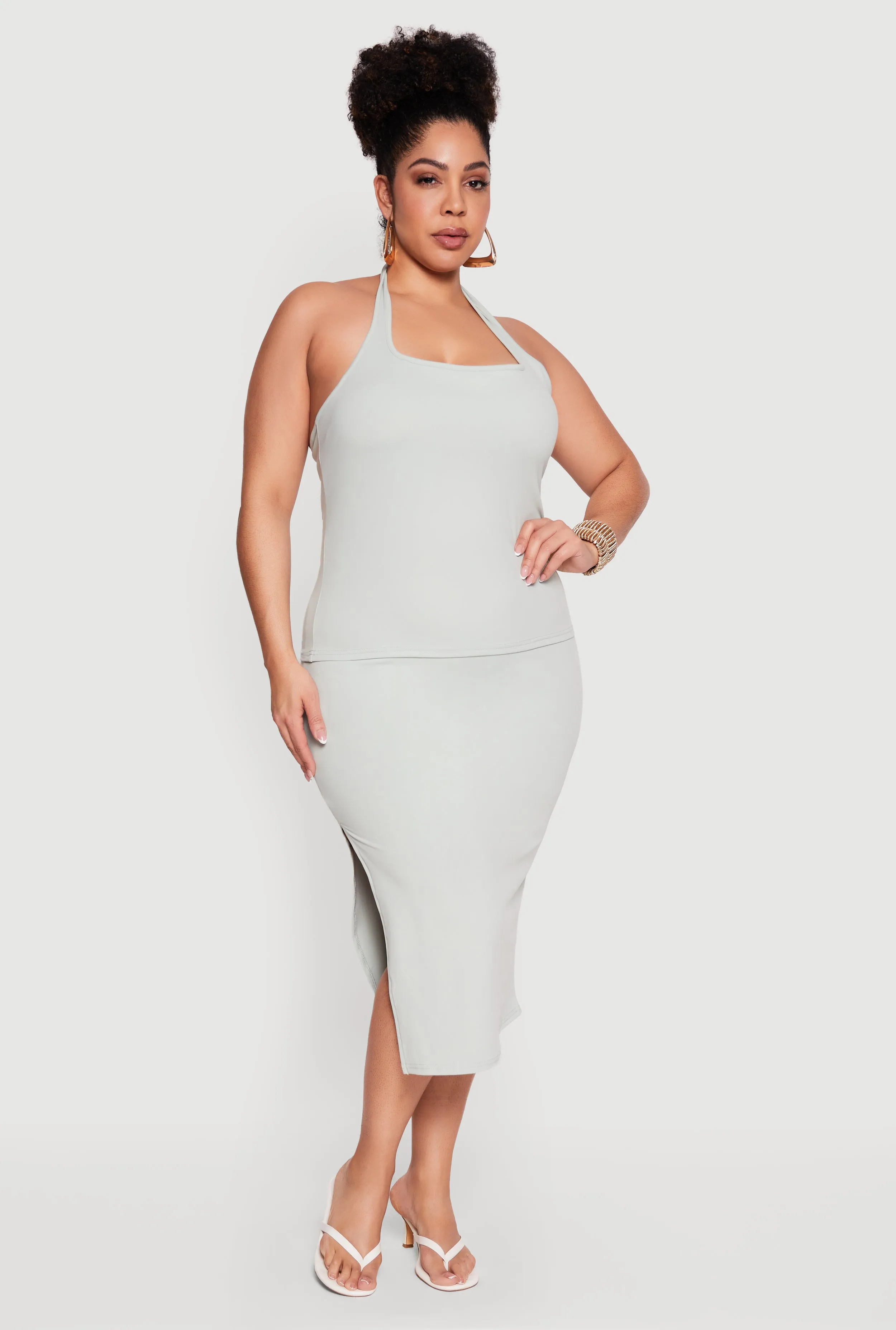 Plus Size High Waisted Soft Knit Midi Skirt sold by Rainbow