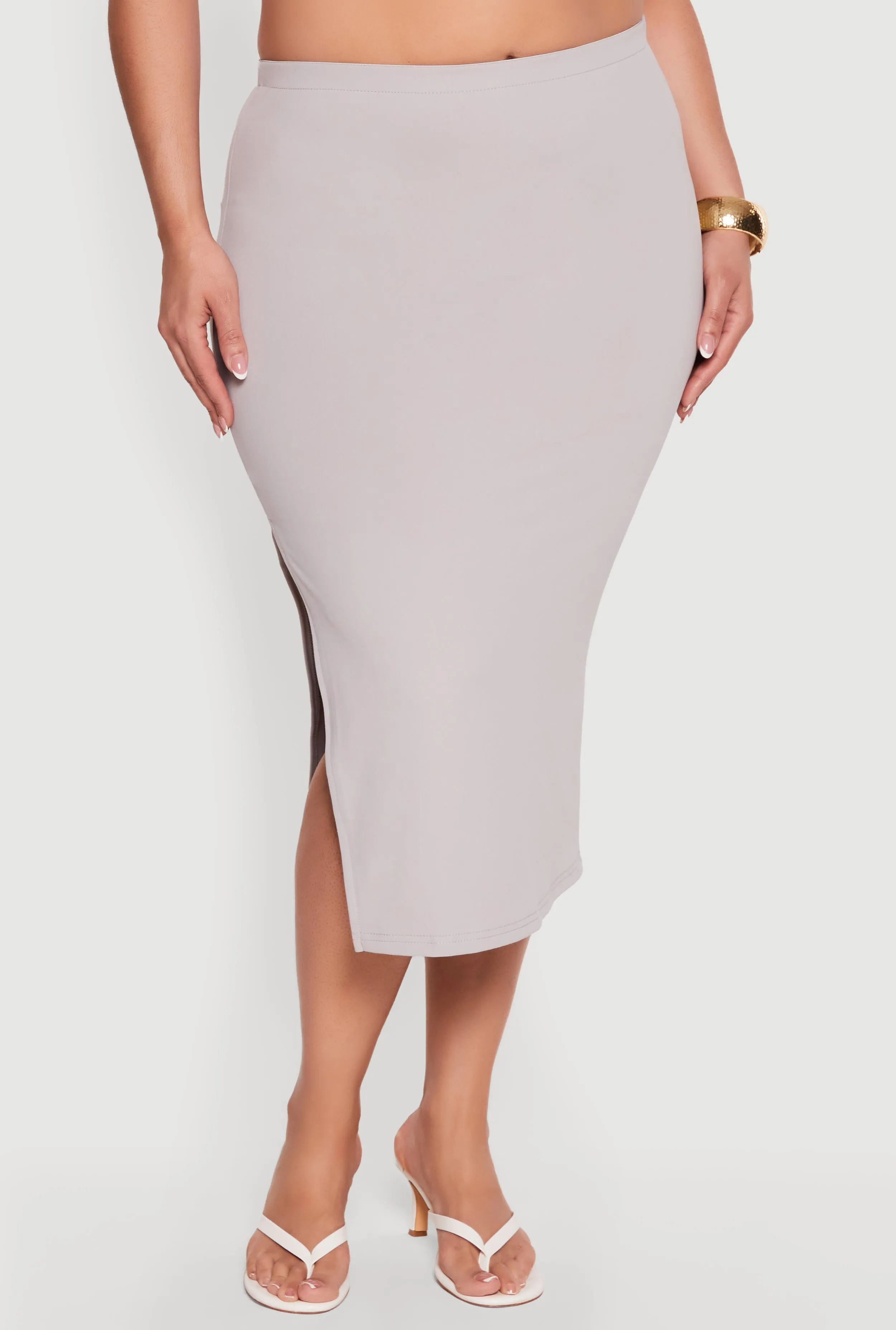 Plus Size High Waisted Soft Knit Midi Skirt sold by Rainbow product image thumbnail 3