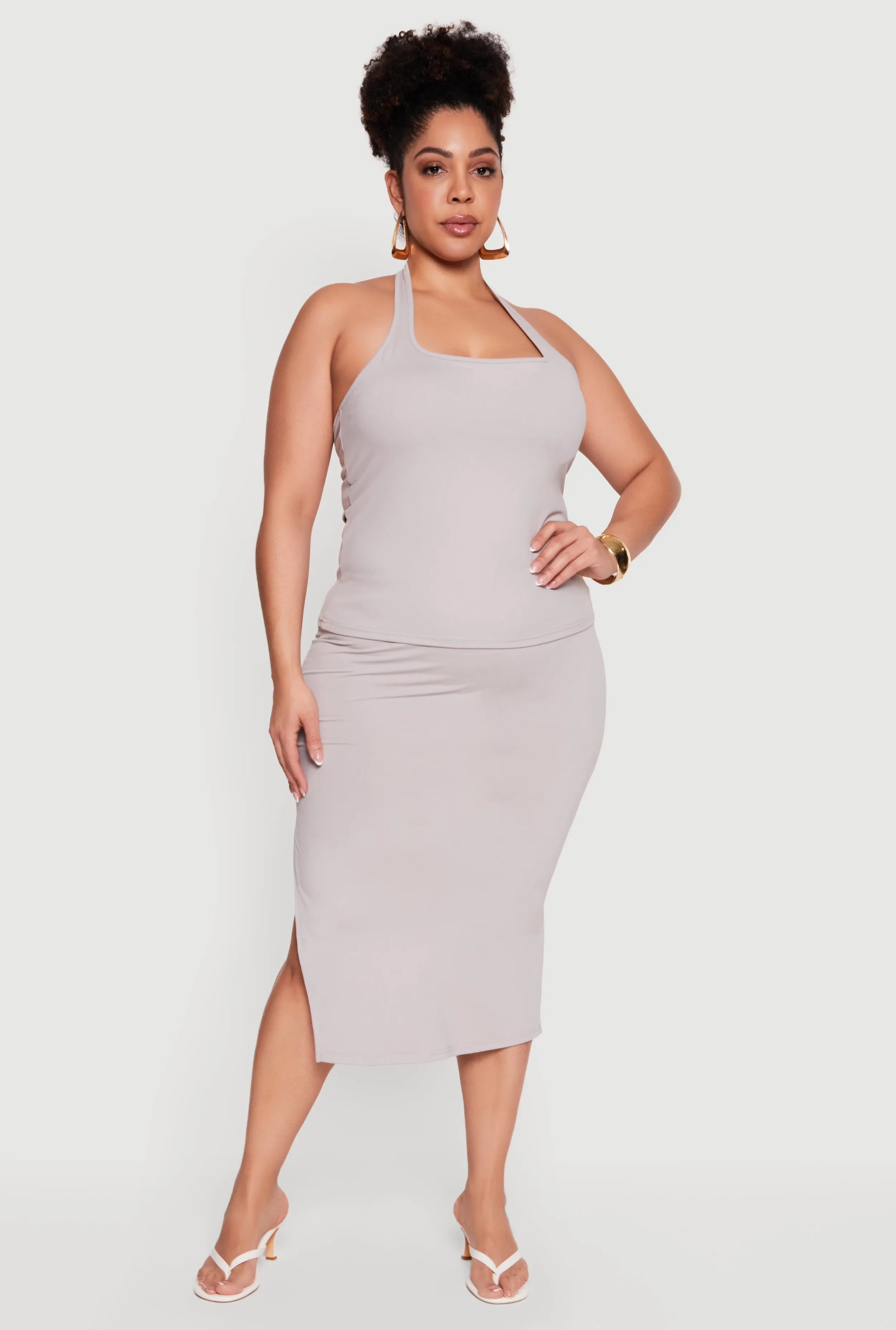 Plus Size High Waisted Soft Knit Midi Skirt sold by Rainbow