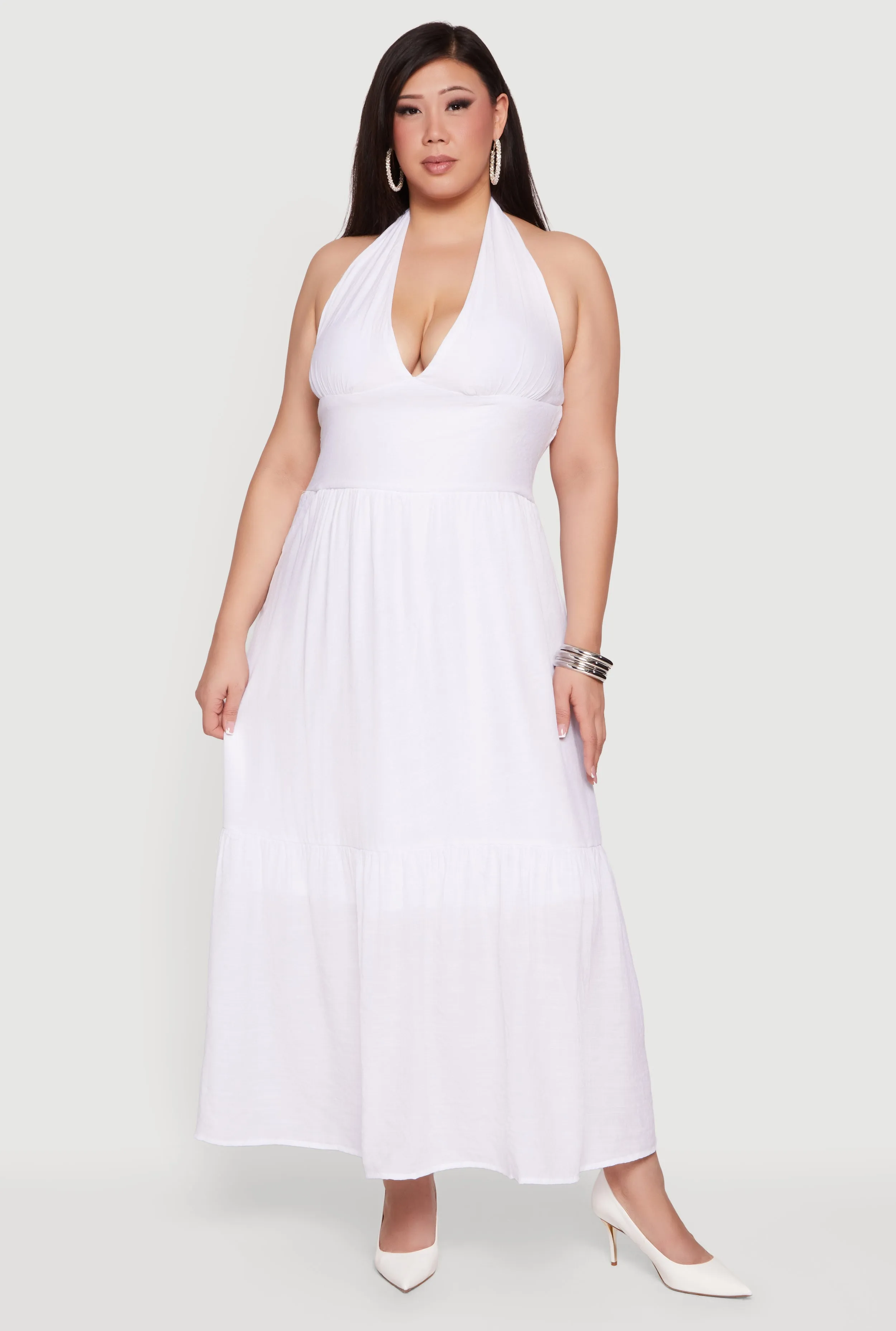Plus Size Halter Neck Sleeveless Tiered Maxi Dress sold by Rainbow