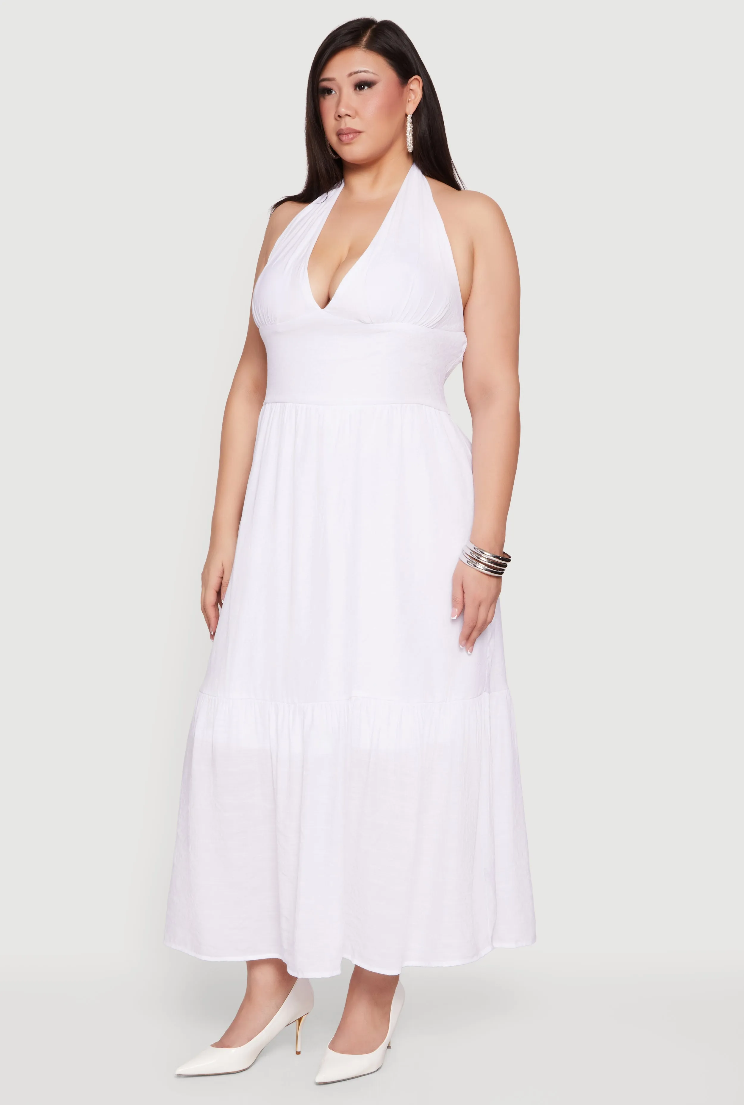 Plus Size Halter Neck Sleeveless Tiered Maxi Dress sold by Rainbow product image thumbnail 2