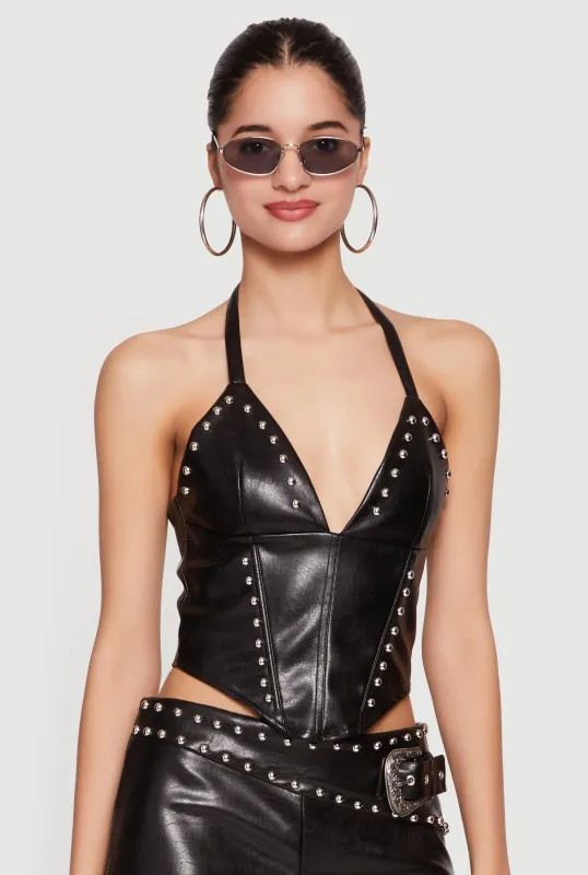 Studded Faux Leather Corset Top made by Rainbow