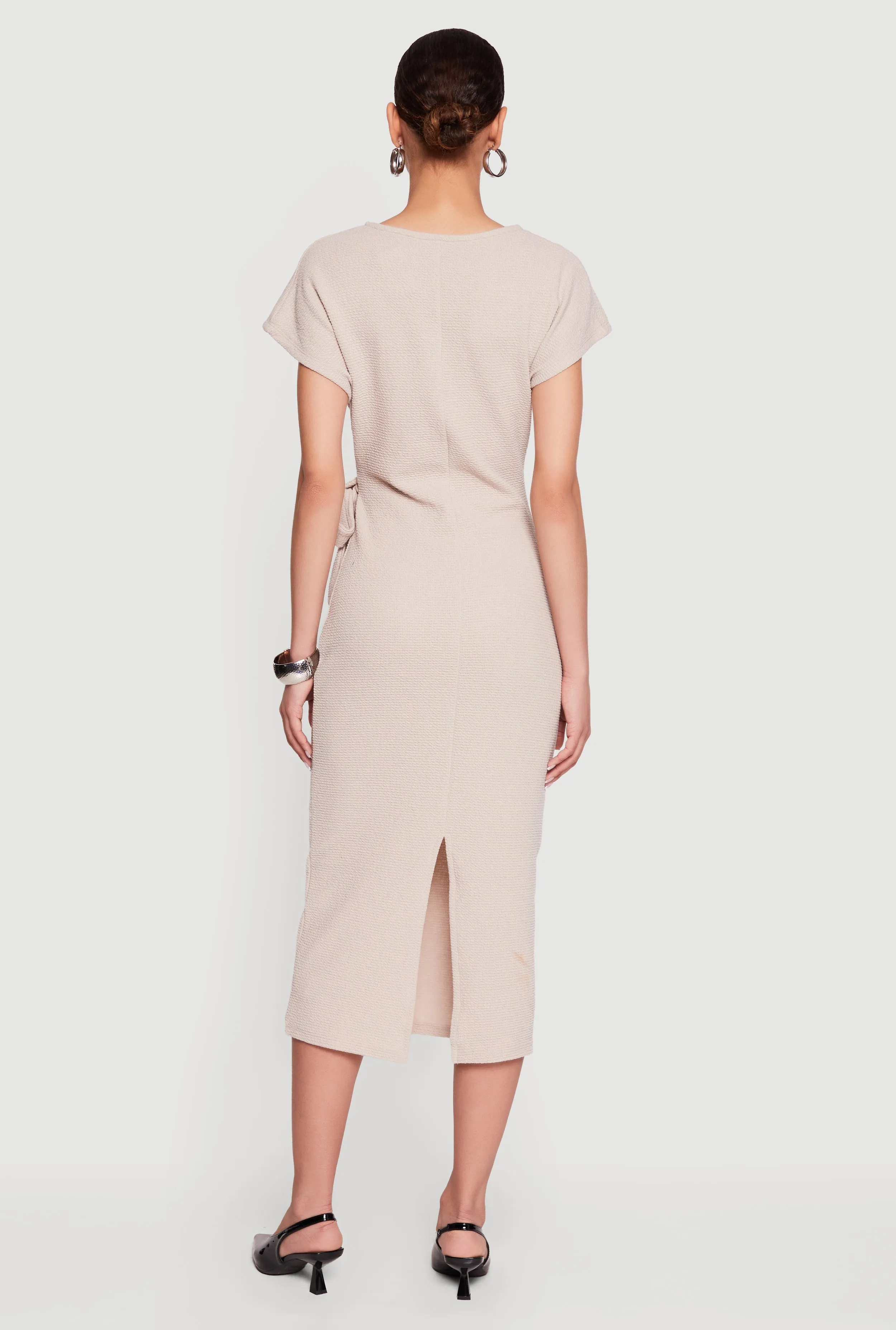 Textured Knit Asymmetrical Bow Side Midi Dress sold by Rainbow product image thumbnail 3