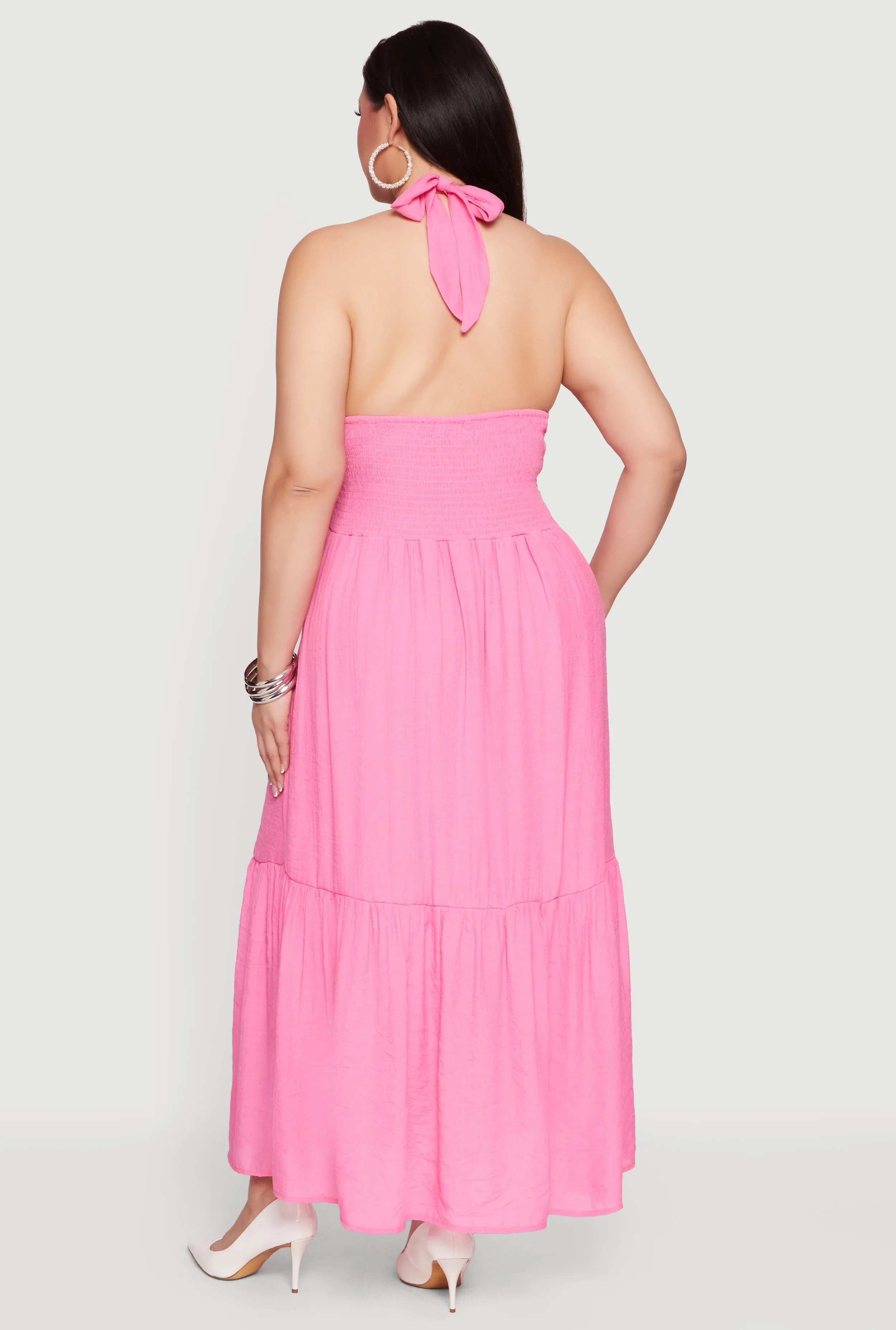 Plus Size Halter Neck Sleeveless Tiered Maxi Dress sold by Rainbow product image thumbnail 3