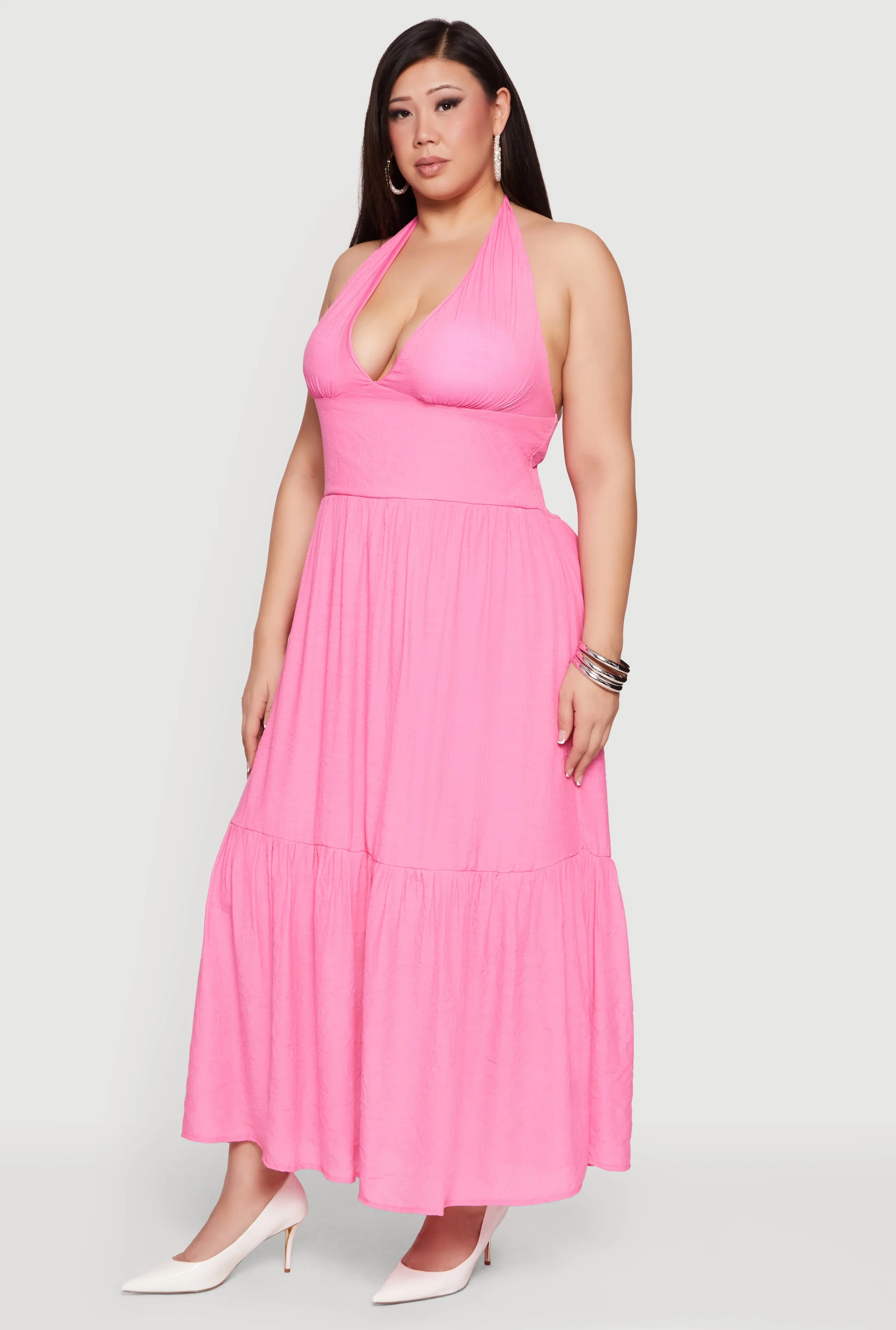 Plus Size Halter Neck Sleeveless Tiered Maxi Dress sold by Rainbow product image thumbnail 2