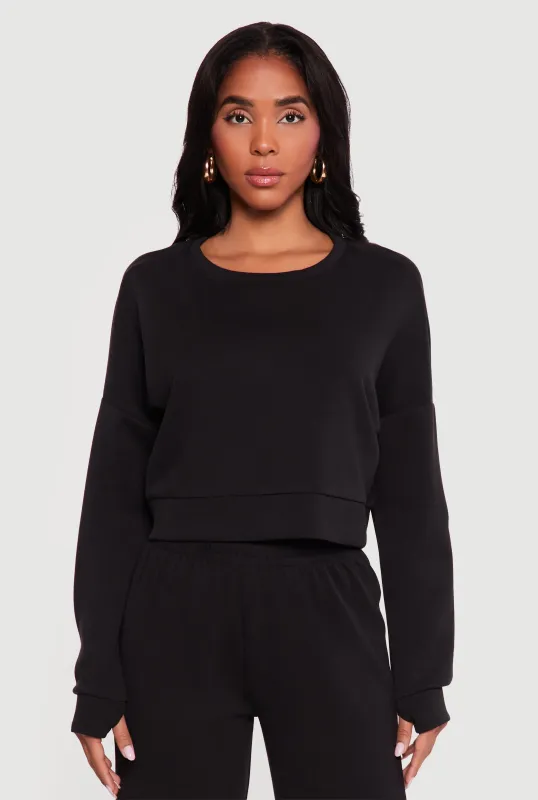 Cropped Pullover Sweatshirt with Thumbholes made by Rainbow