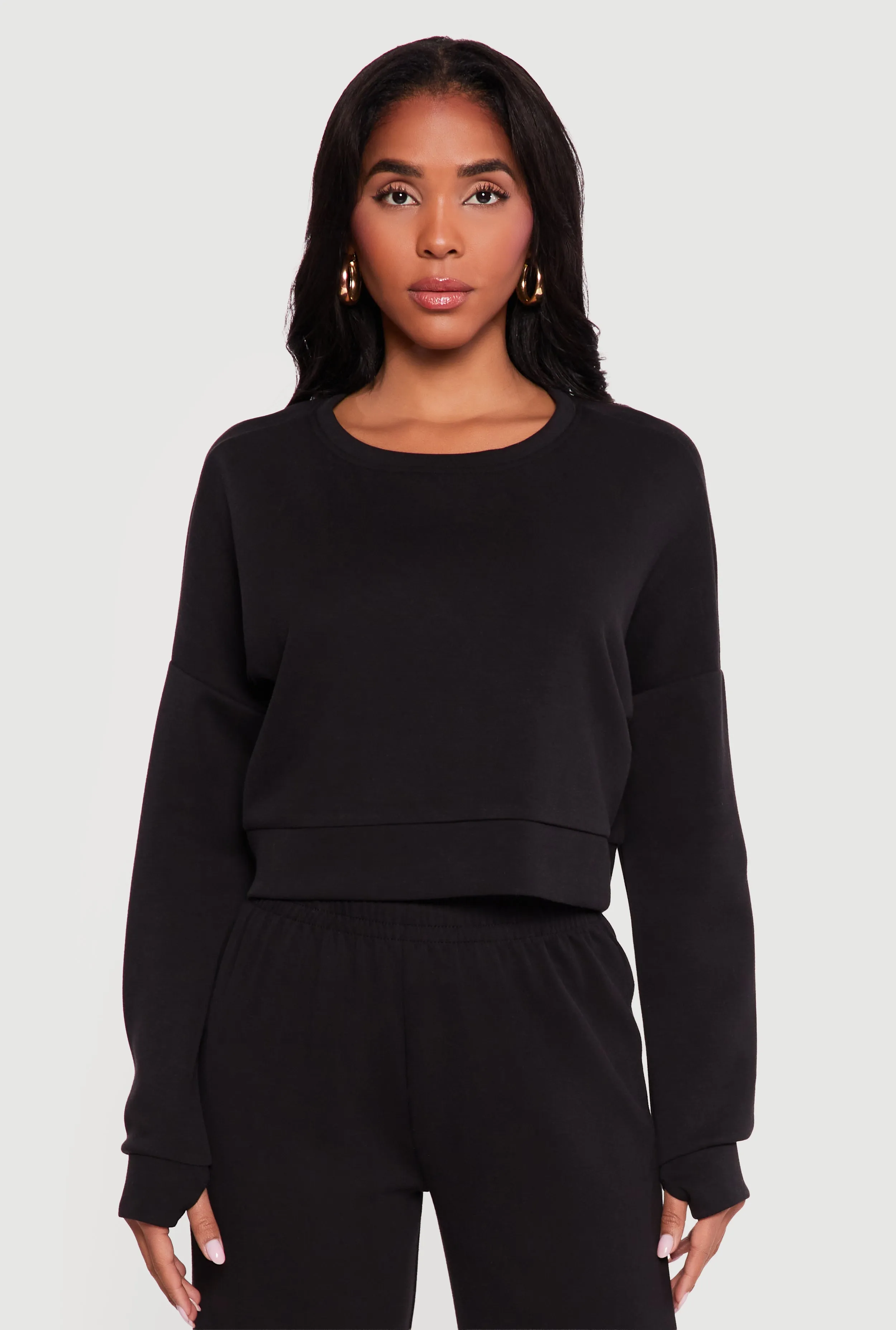 Cropped Pullover Sweatshirt with Thumbholes sold by Rainbow