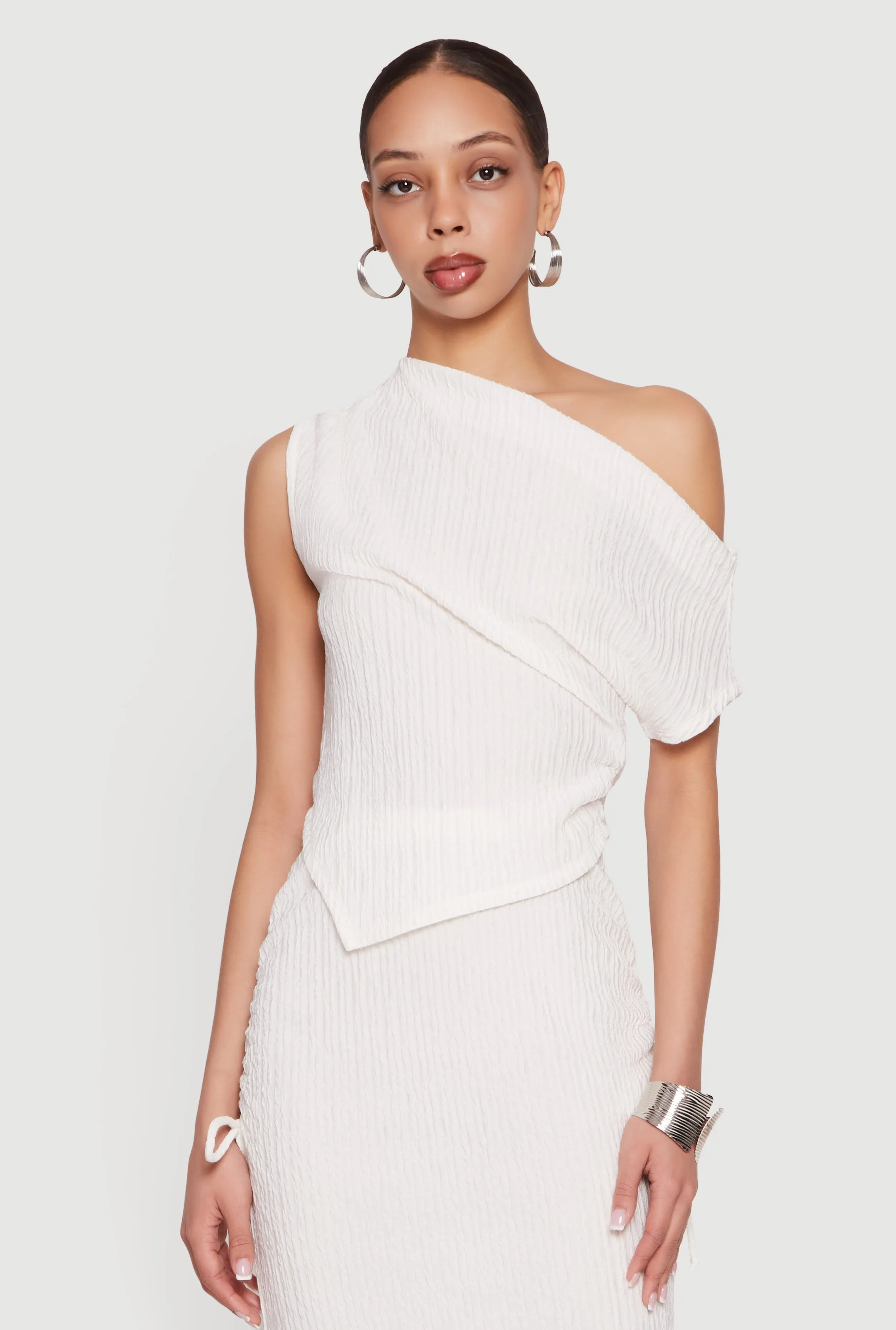 One Shoulder Side Ruched Asymmetrical Top sold by Rainbow
