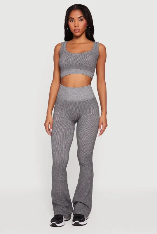 Ribbed High Waisted Flare Leg Active Pants sold by Rainbow