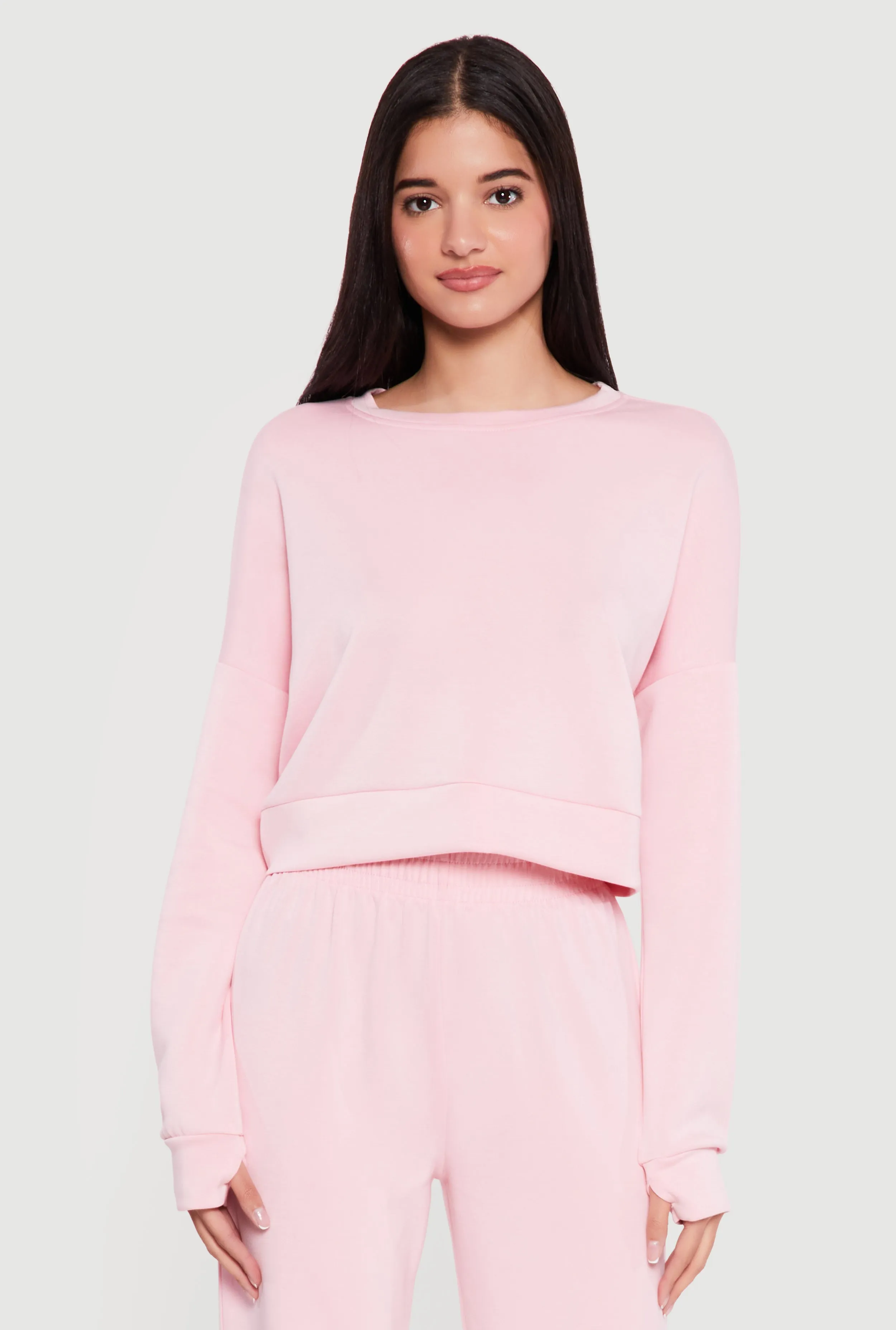 Cropped Pullover Sweatshirt with Thumbholes sold by Rainbow