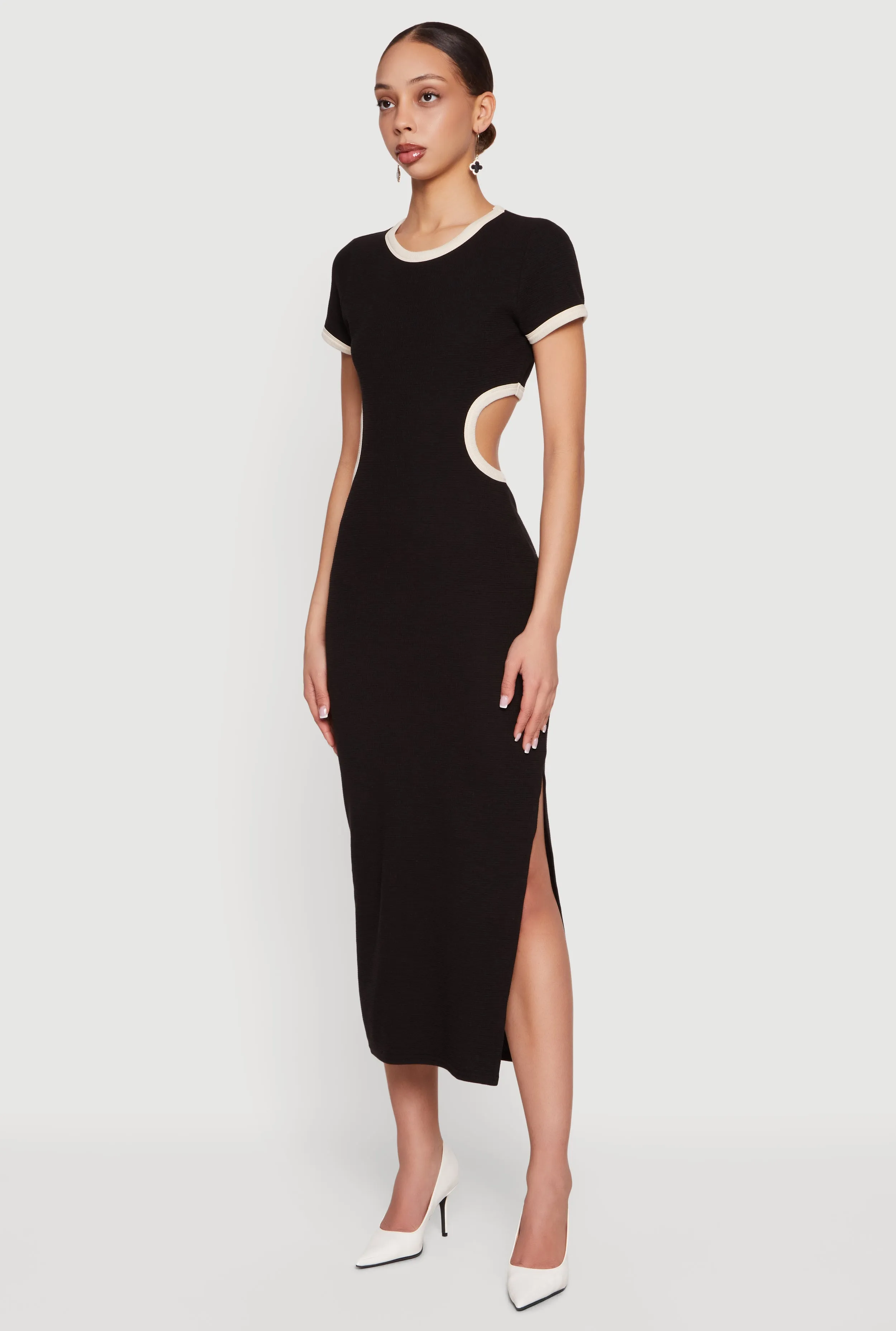 Contrast Trim Cutout Back Short Sleeve Midi Dress sold by Rainbow product image thumbnail 2