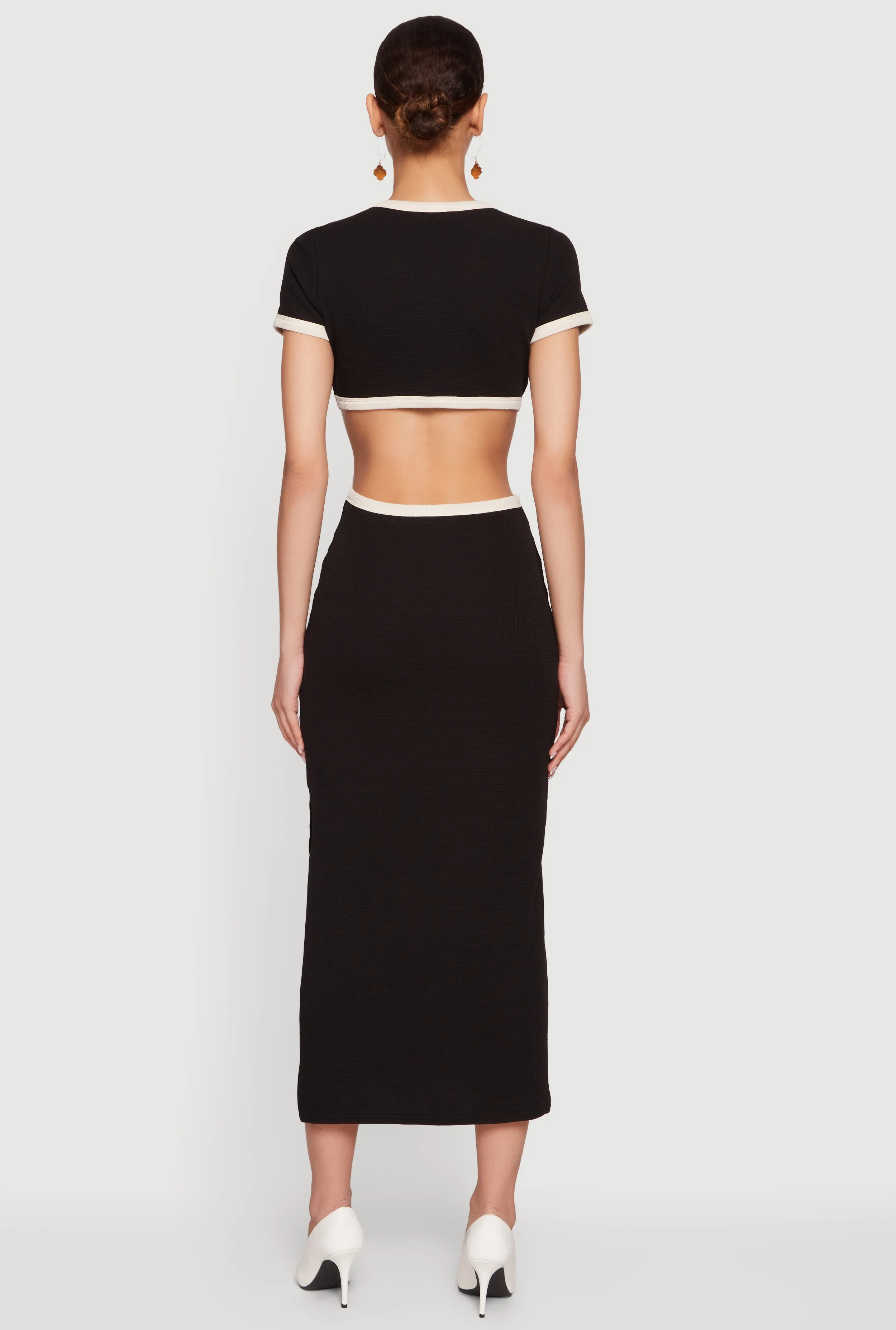 Contrast Trim Cutout Back Short Sleeve Midi Dress sold by Rainbow product image thumbnail 3