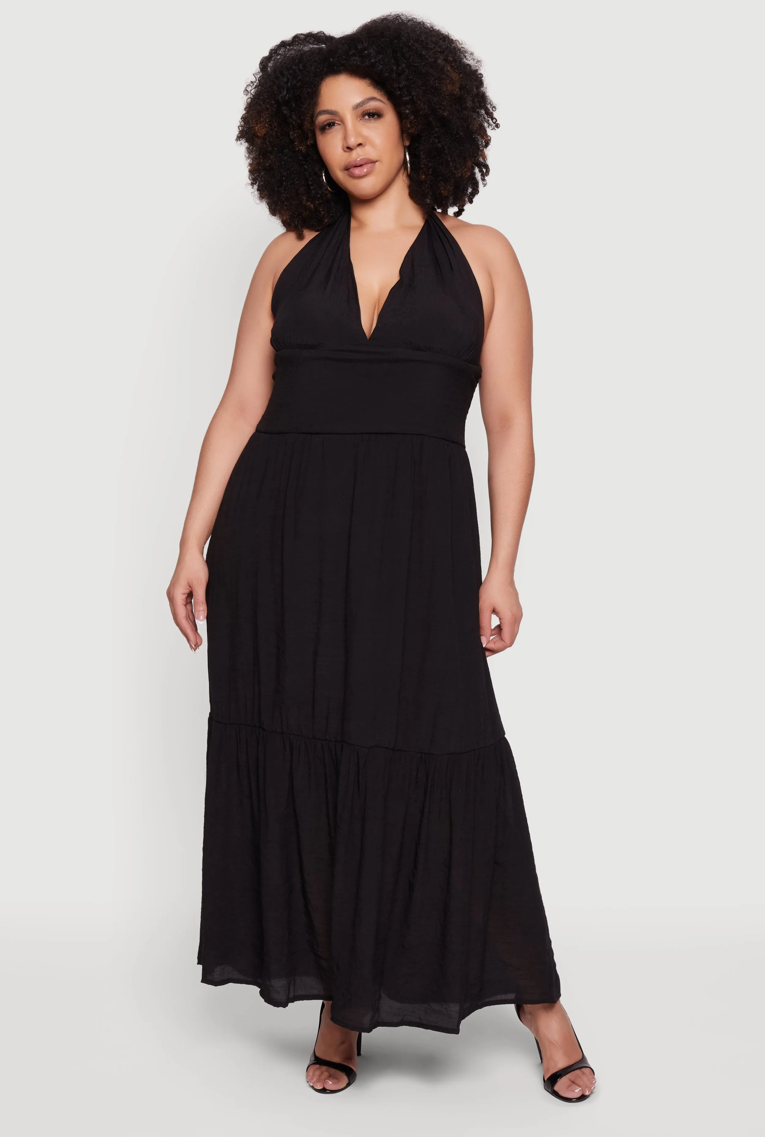Plus Size Halter Neck Sleeveless Tiered Maxi Dress sold by Rainbow product image thumbnail 2