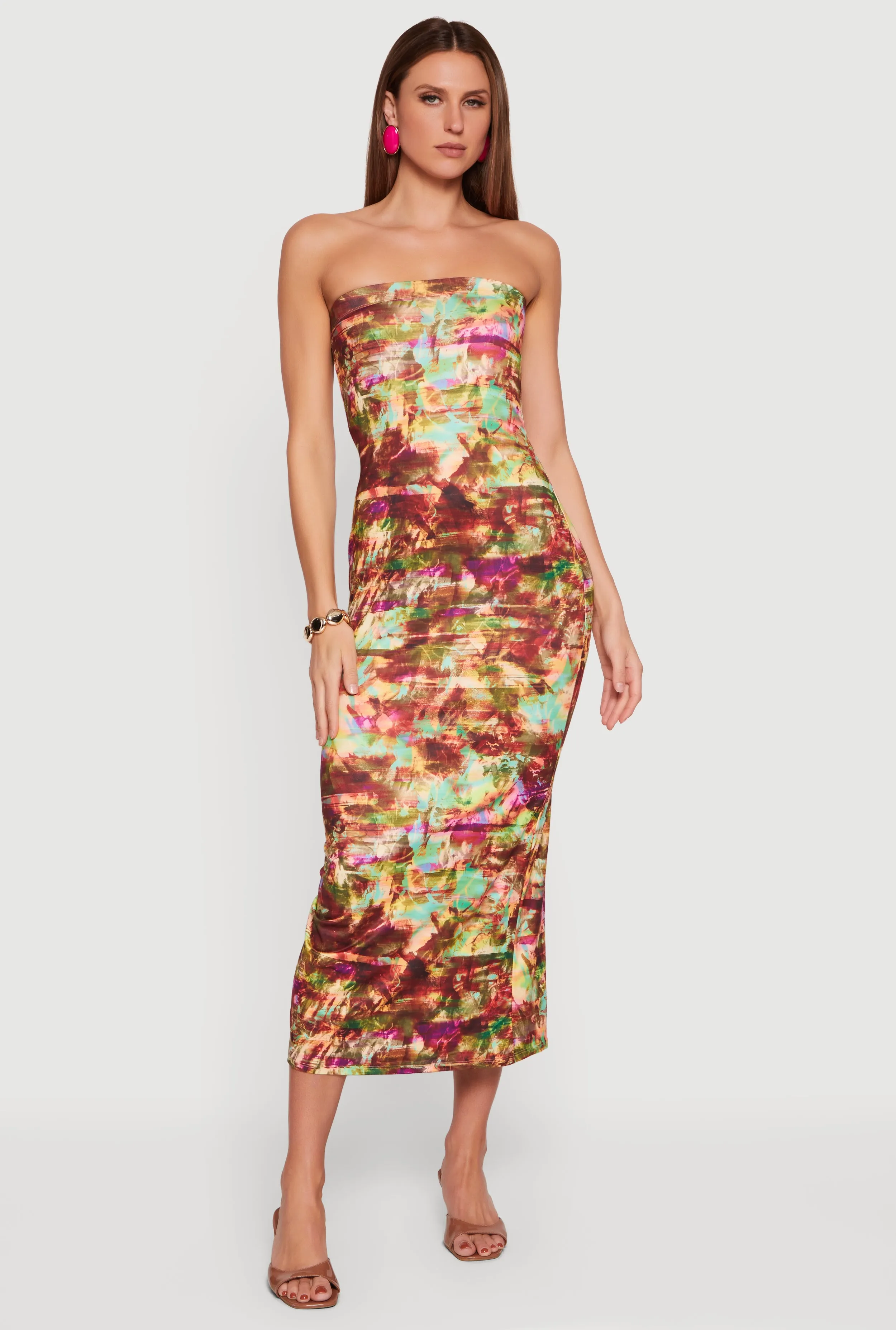 Abstract Print Strapless Dress sold by Rainbow