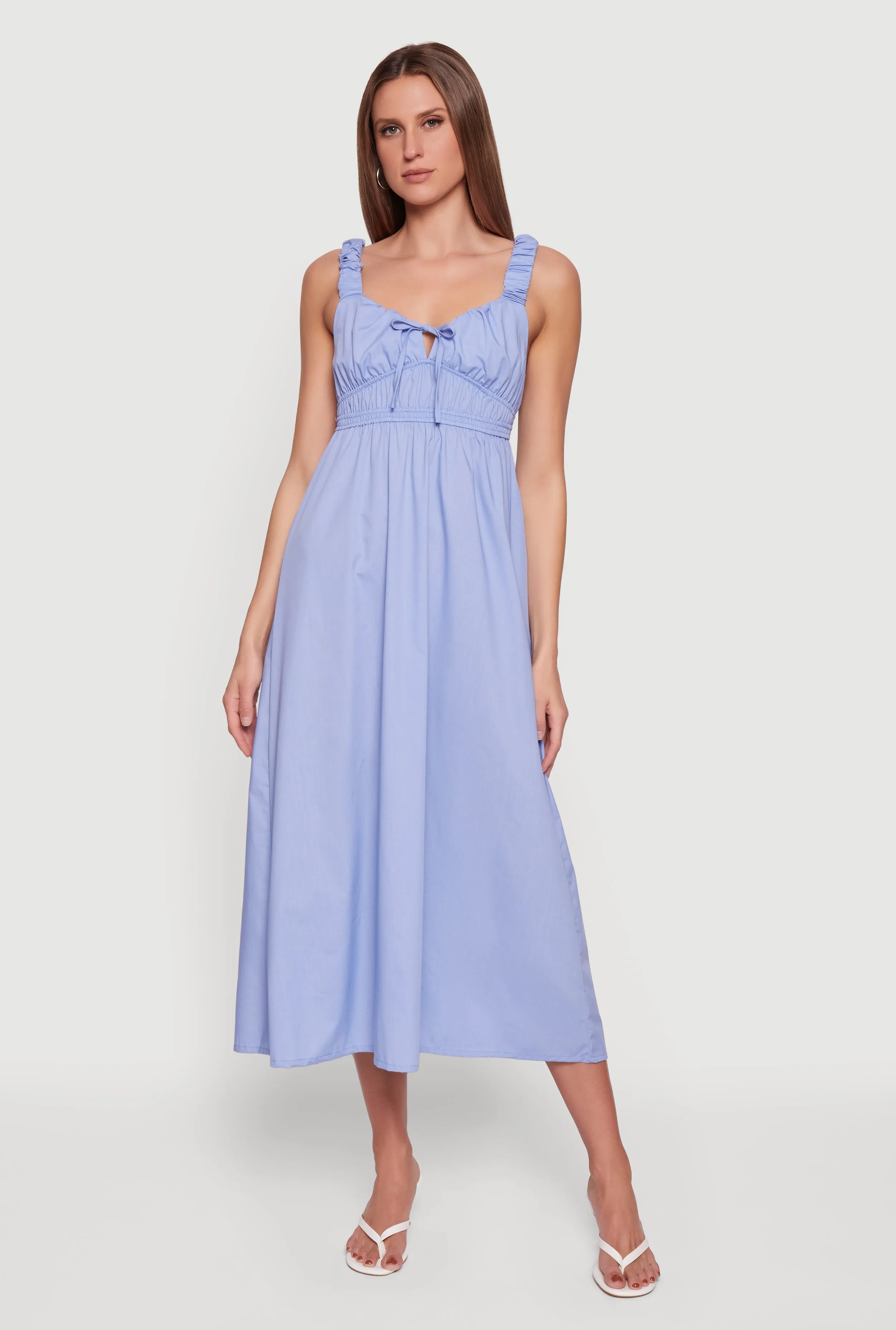 Poplin Tie Front Sleeveless Empire Waist Dress sold by Rainbow product image thumbnail 5