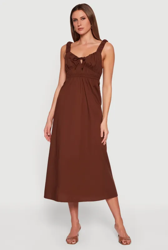 Poplin Tie Front Sleeveless Empire Waist Dress made by Rainbow