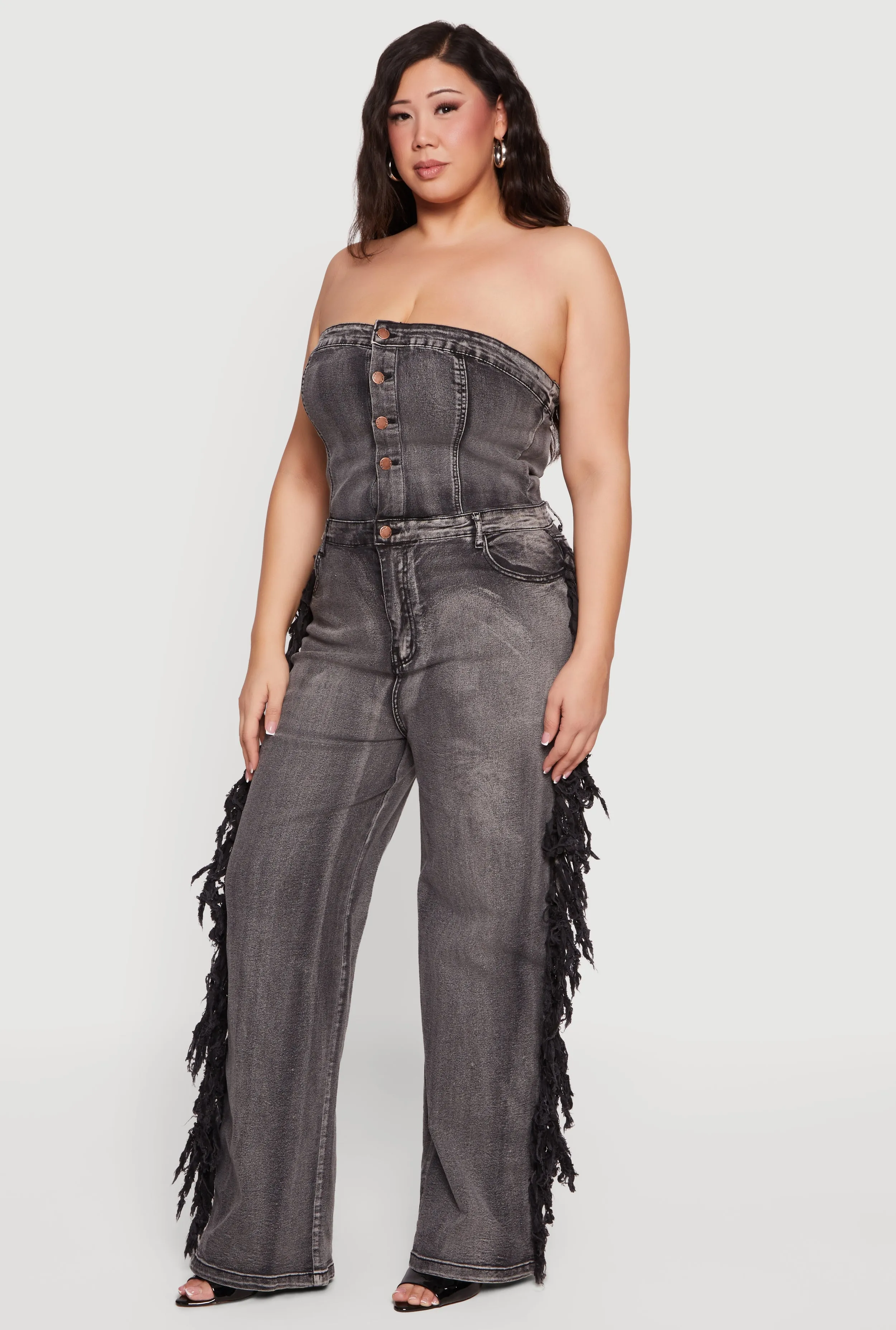 Plus Size Side Fringe Strapless Denim Jumpsuit sold by Rainbow product image thumbnail 2