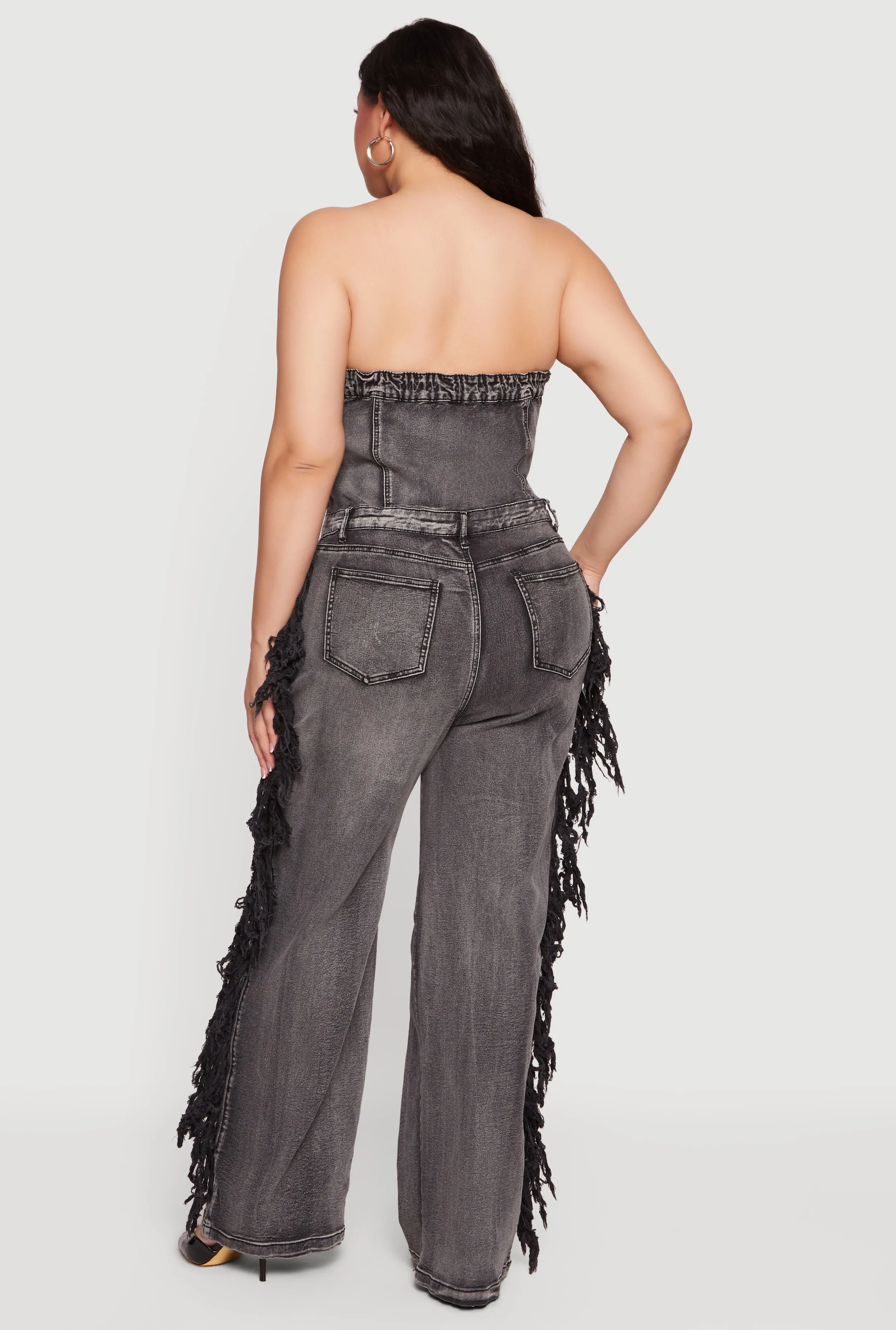 Plus Size Side Fringe Strapless Denim Jumpsuit sold by Rainbow product image thumbnail 3